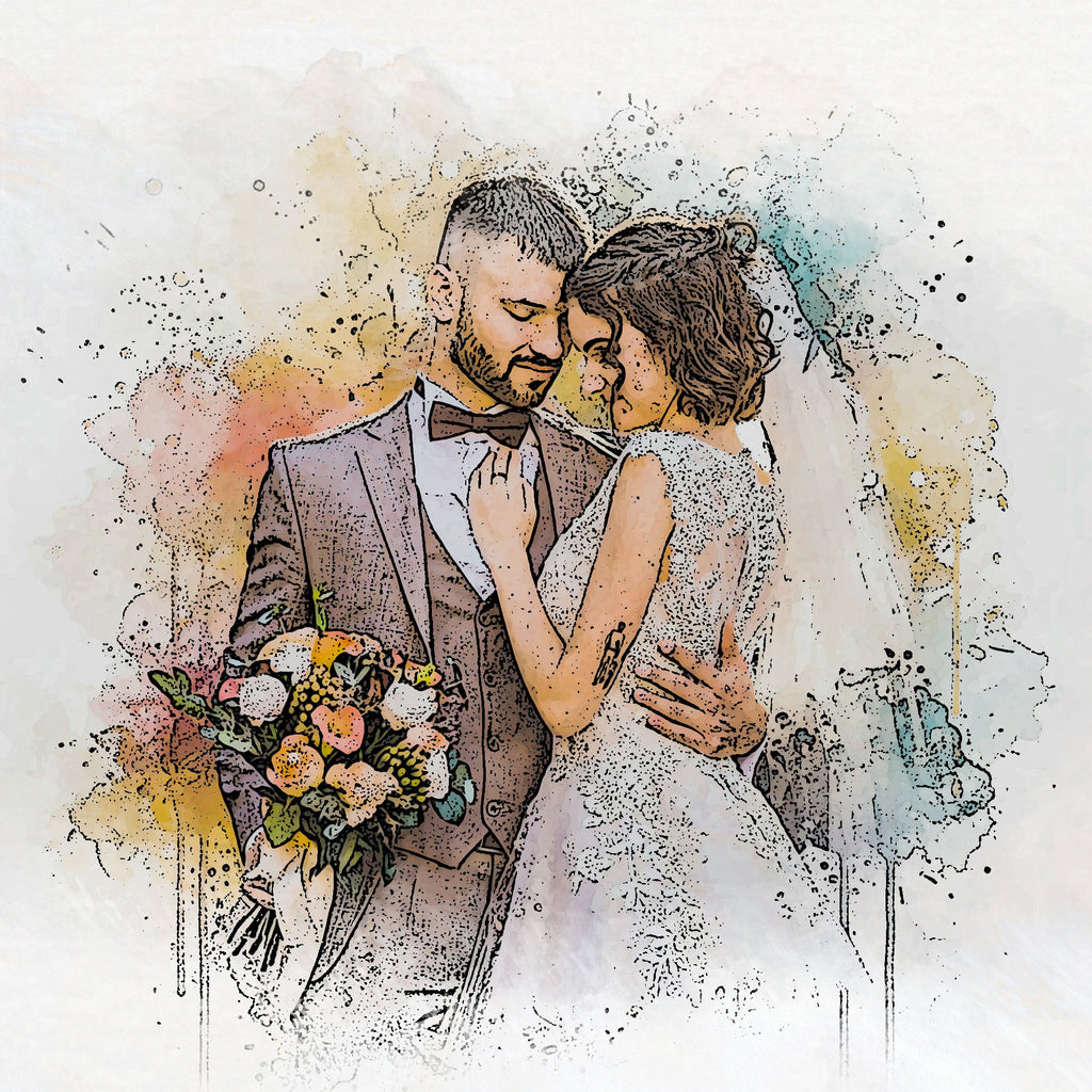 Custom Wedding Vibrant Watercolor Sketch – Hand-Edited Digital Bridal Art