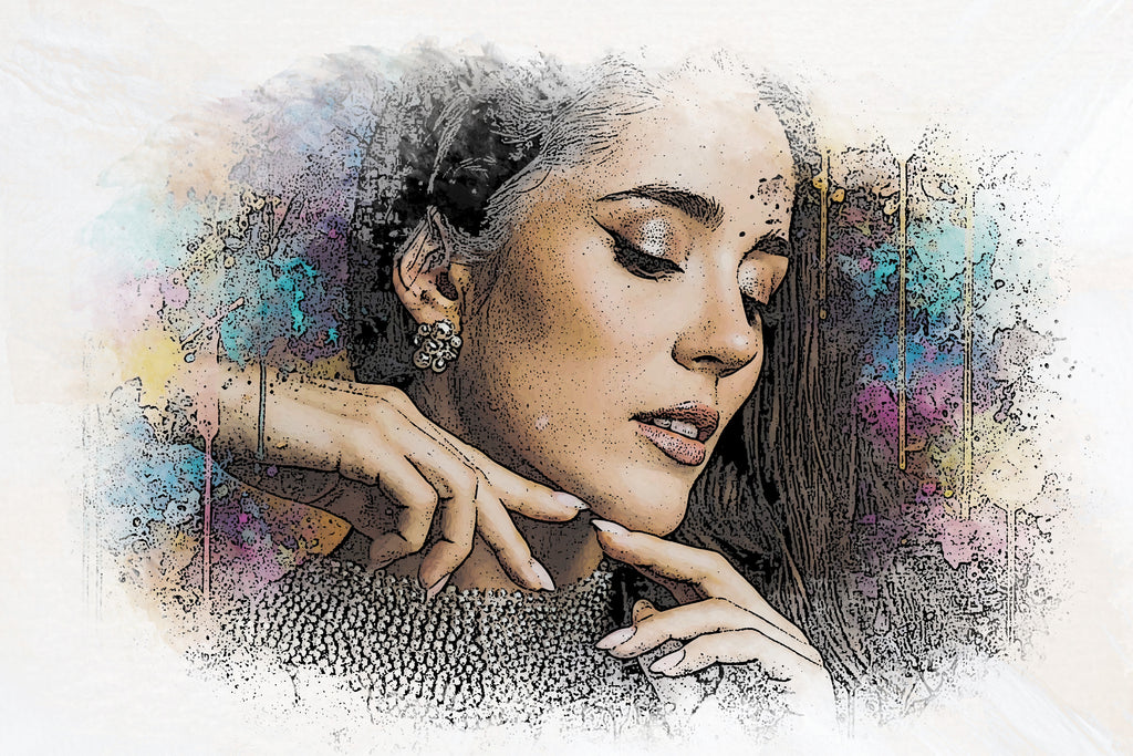Custom Portrait Vibrant Watercolor Sketch – Hand-Edited Digital Portrait Art