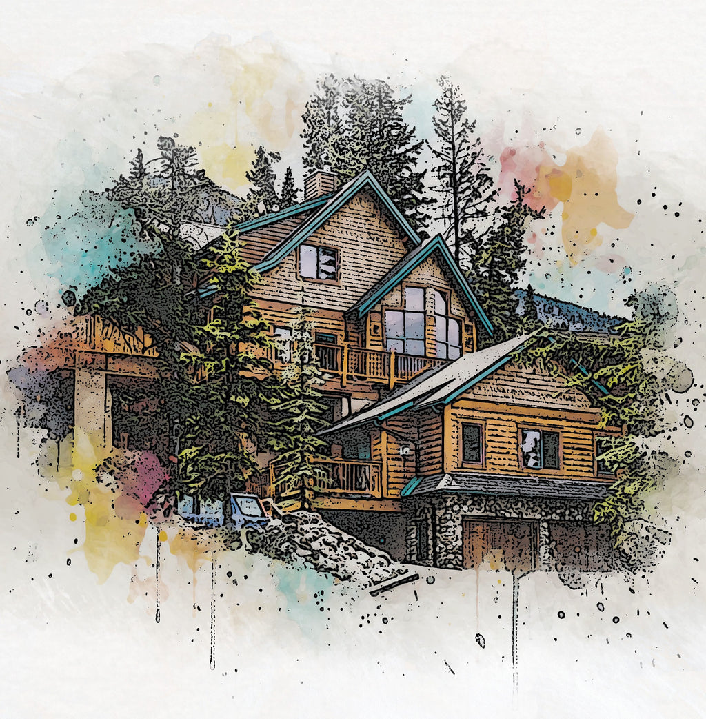 Custom Home Vibrant Watercolor Sketch - Unique Homeowner Gift