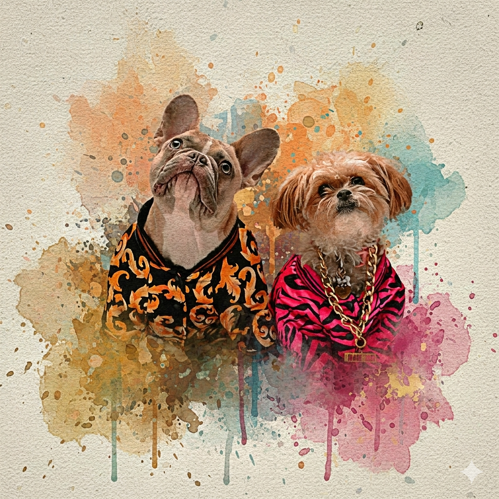 Custom Pet Vibrant Watercolor Sketch – Hand-Edited Digital Paw-trait