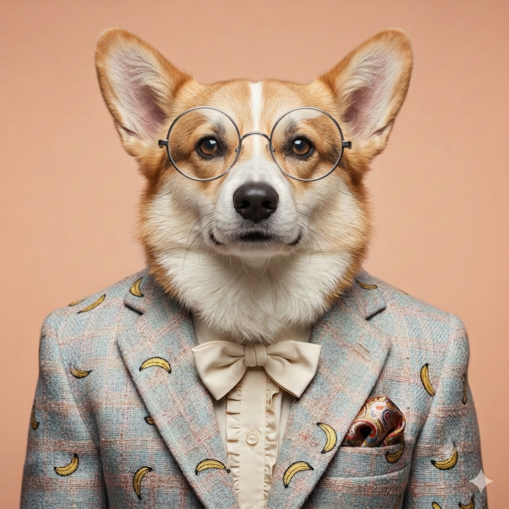 Custom Funny Fashion Pet Portrait from Your Photo | Stylish Digital Pet Artwork