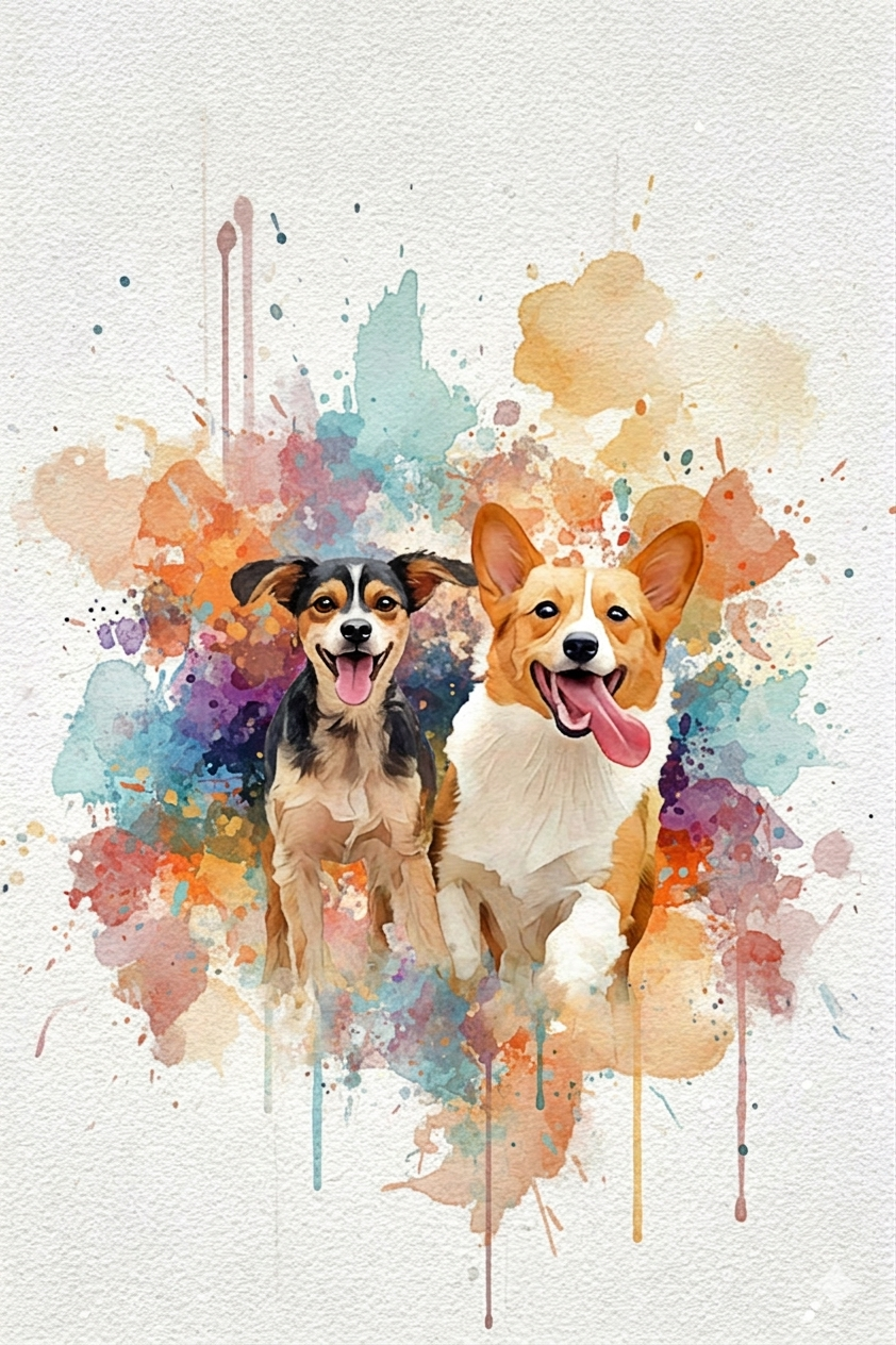 Custom Pet Vibrant Watercolor Sketch – Hand-Edited Digital Paw-trait