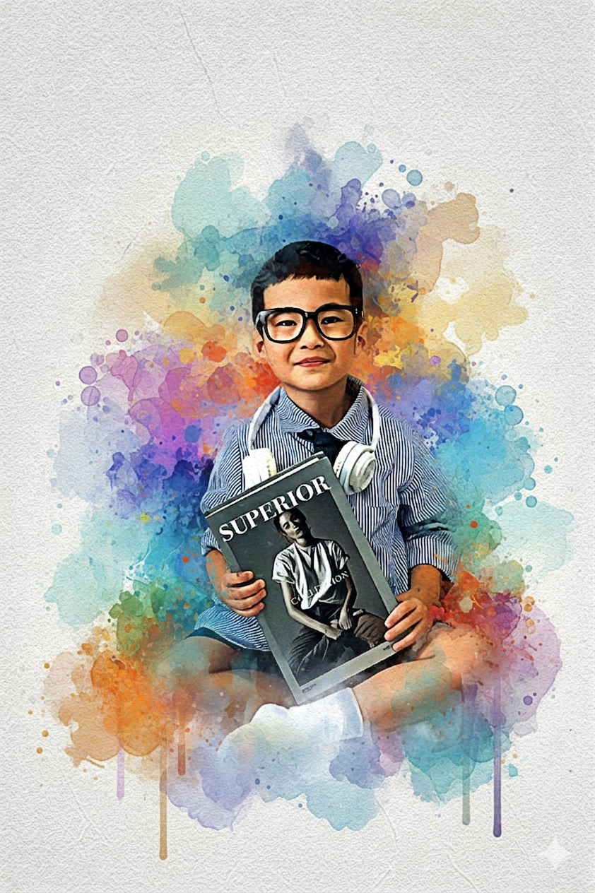 Custom Kids Watercolor Vibrant Sketch – Hand-Edited Childhood Portrait
