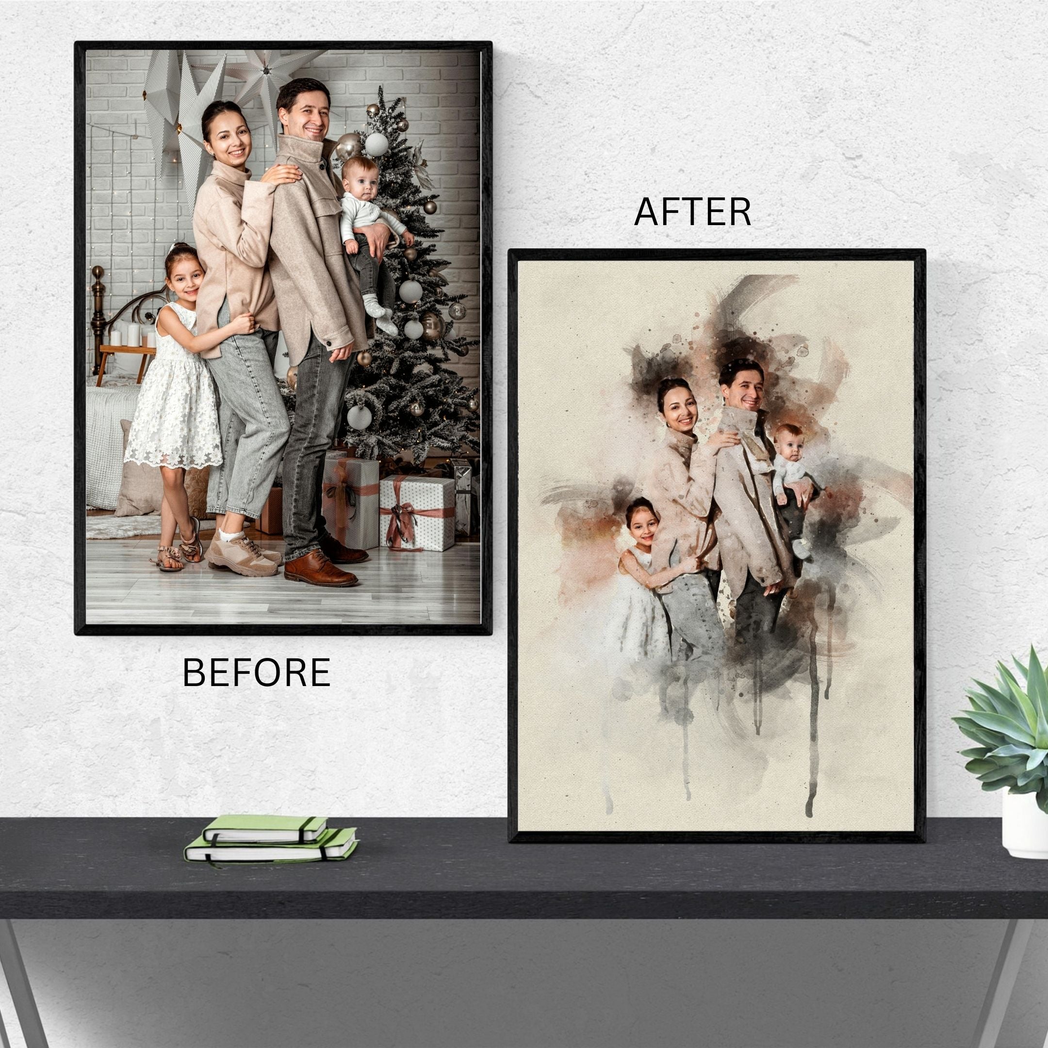 Custom Family Watercolor Portrait from Photo – Personalized Artwork for Home Decor & Meaningful Gifts