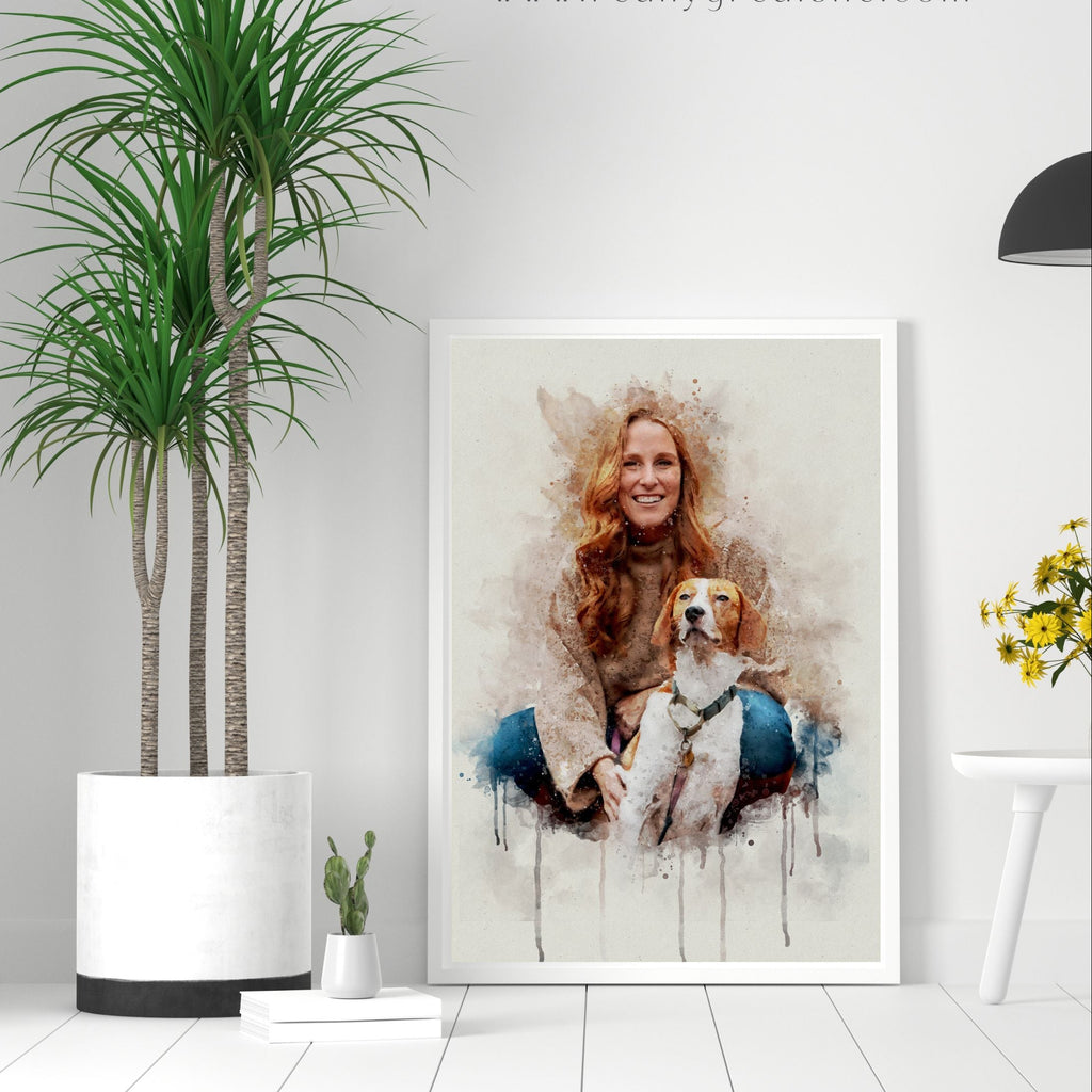 Custom Pet Watercolor Portrait – Personalized Dog & Cat Artwork from Photo, Pet Memorial & Gift