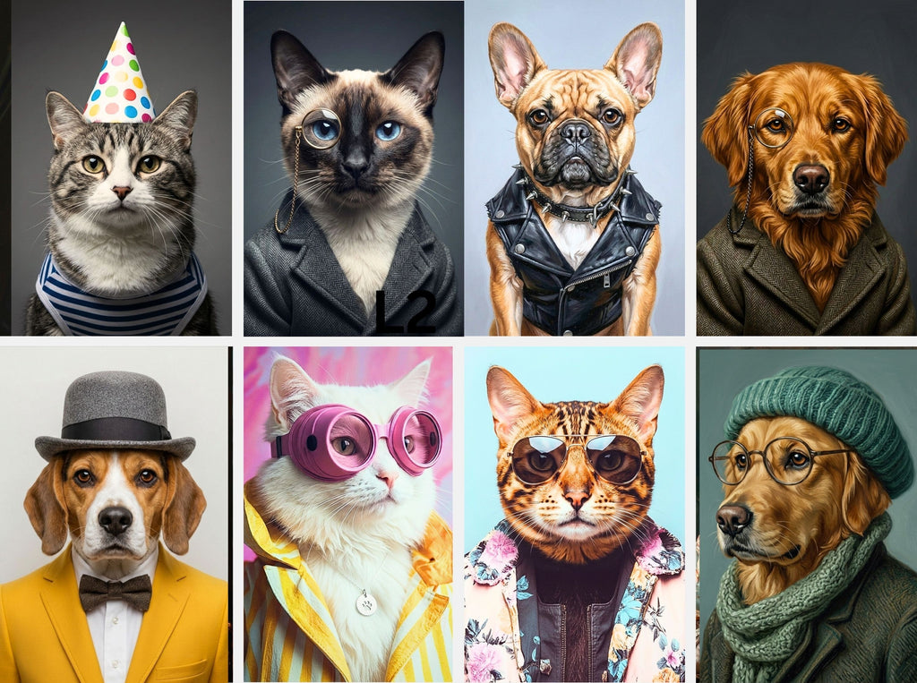 Custom Funny Fashion Pet Portrait from Your Photo | Stylish Digital Pet Artwork