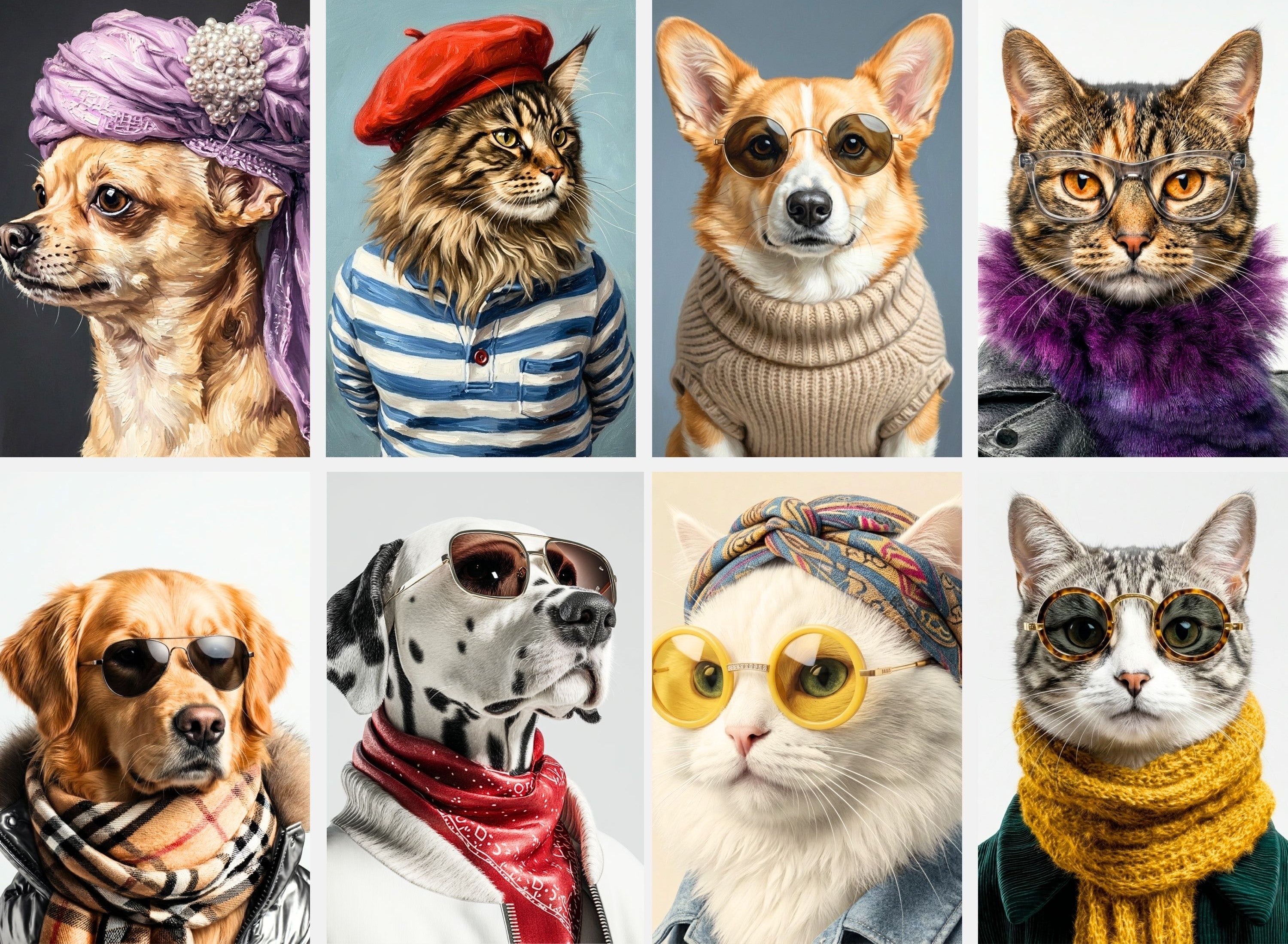 Custom Funny Fashion Pet Portrait from Your Photo | Stylish Digital Pet Artwork