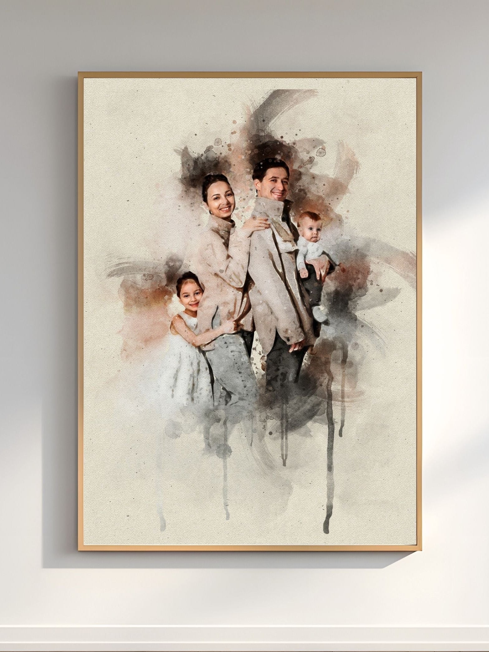 Custom Family Watercolor Portrait from Photo – Personalized Artwork for Home Decor & Meaningful Gifts