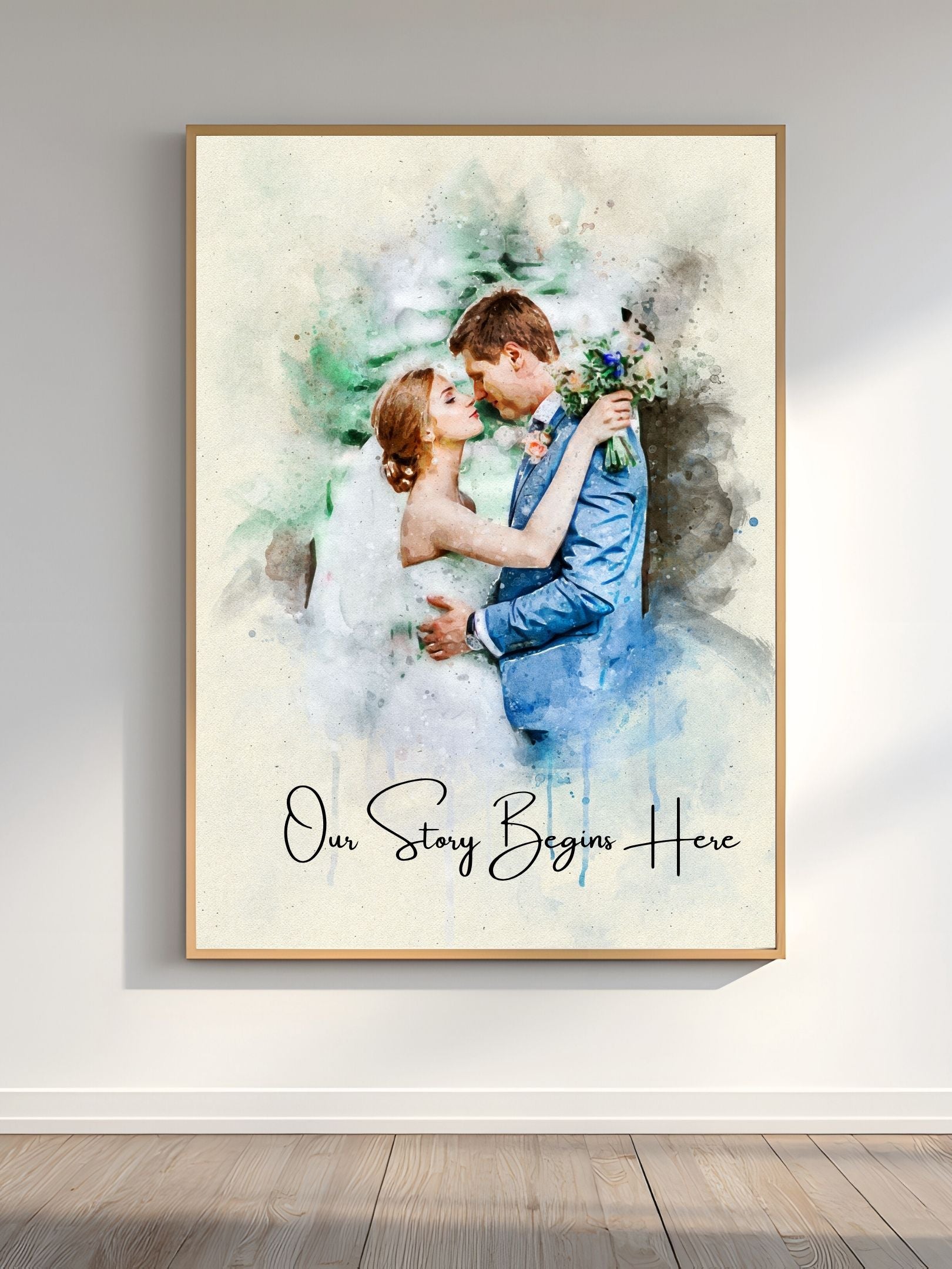 Custom Wedding Watercolor Portrait Digital Art