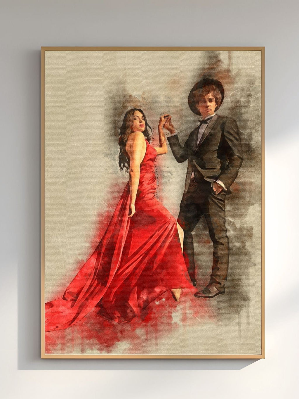 Luxury Canvas Watercolor Portrait – Fashion Inspired Custom Couple Artwork