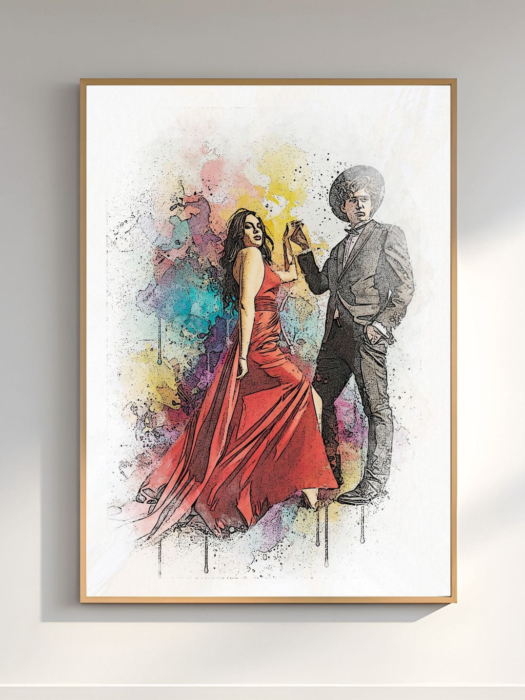 Personalized Couple Watercolor Portrait – Vibrant or Sketch Style Custom Artwork