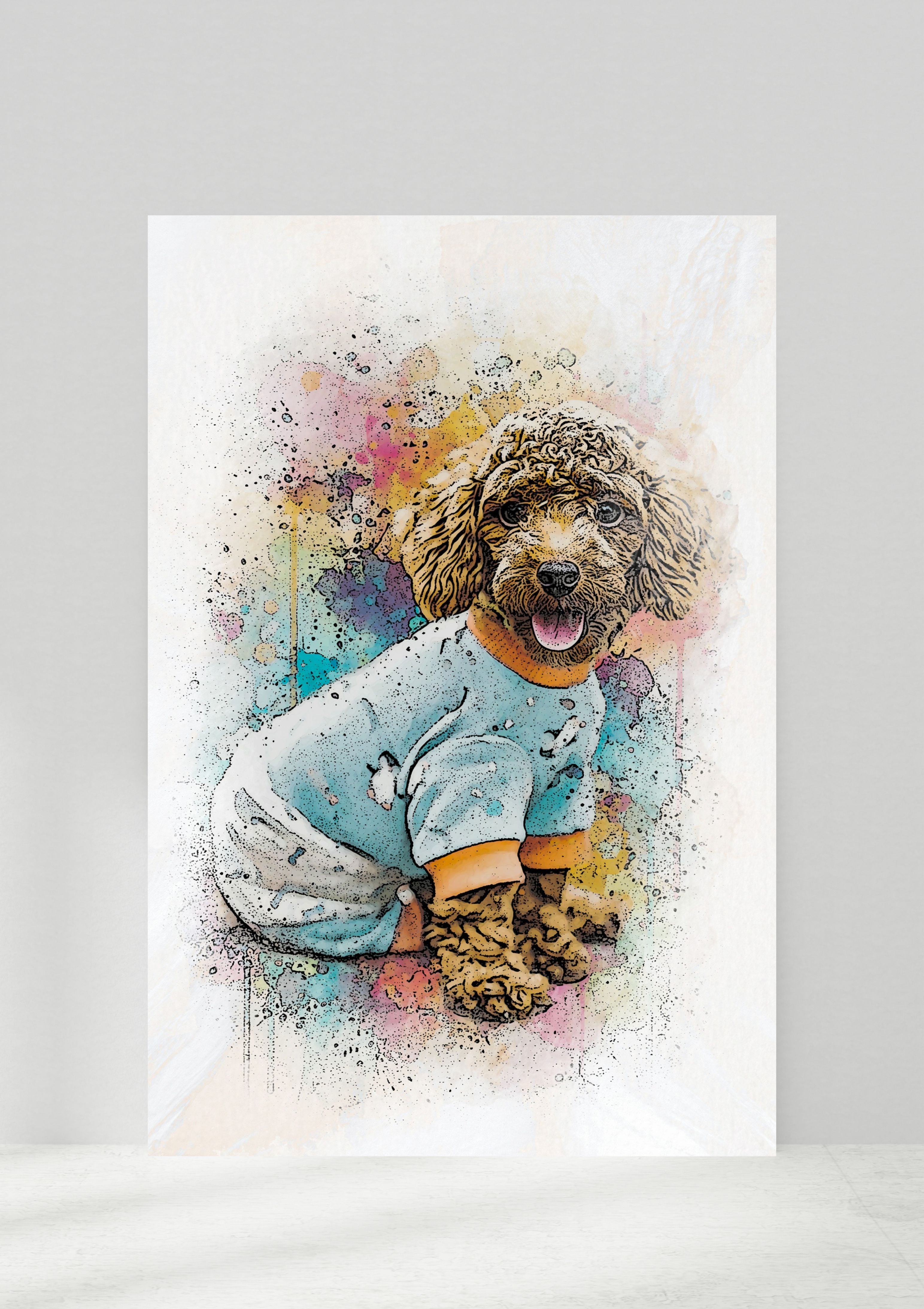 Custom Pet Vibrant Watercolor Sketch – Hand-Edited Digital Paw-trait