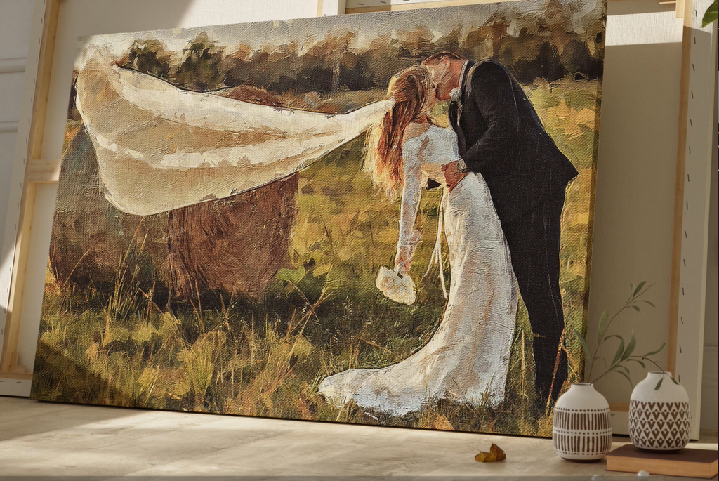 Wedding Oil Painting Portrait – Custom Bride & Groom Artwork