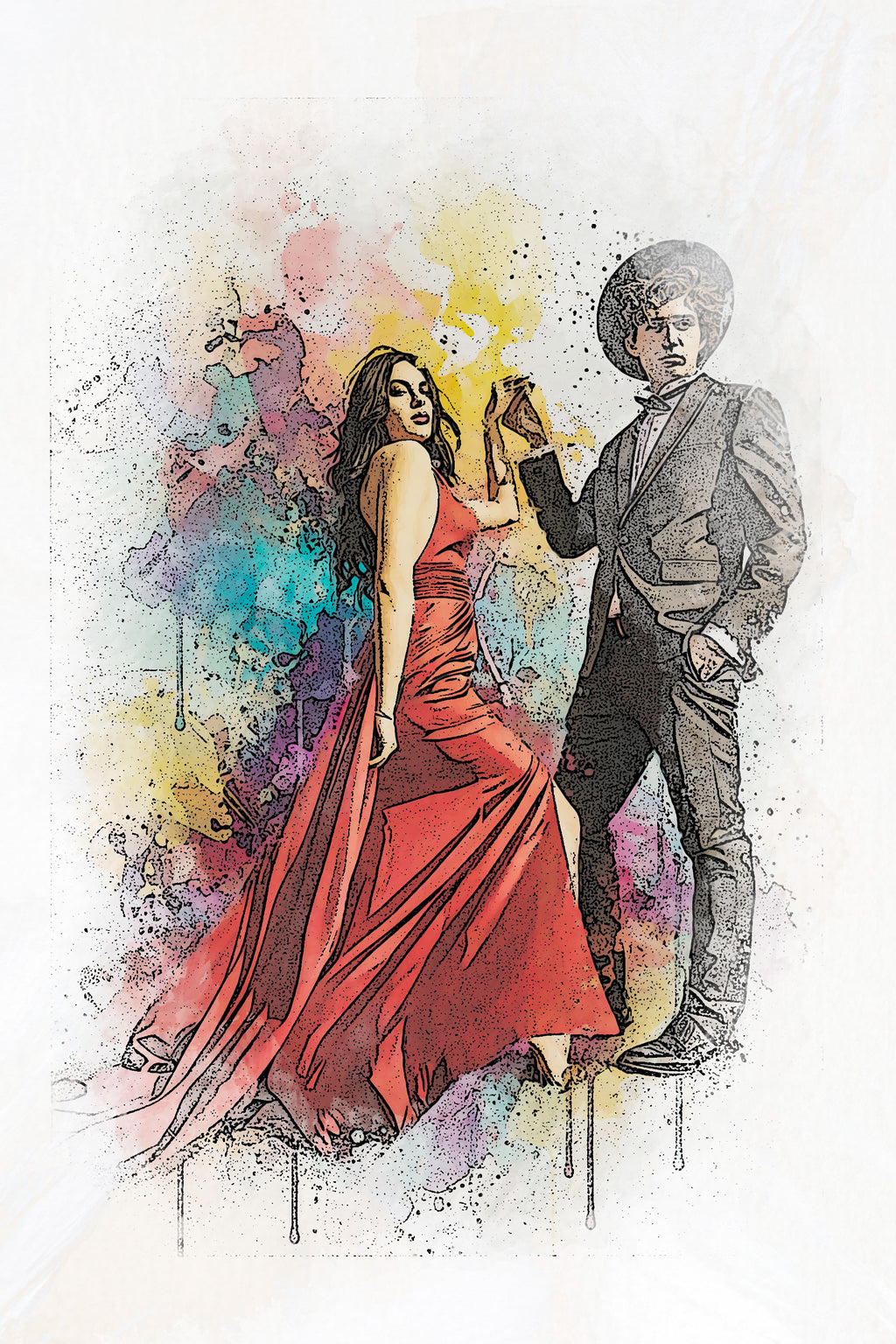 Personalized Couple Watercolor Portrait – Vibrant or Sketch Style Custom Artwork
