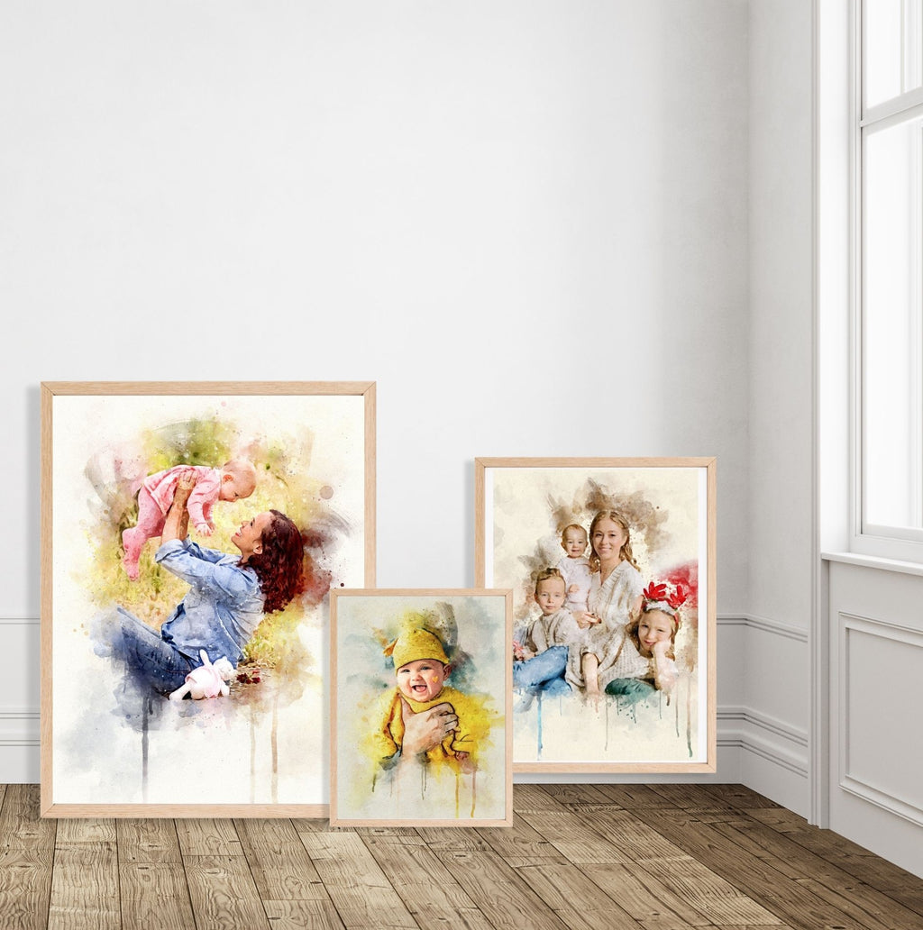 Custom Mother & Baby Watercolor Portrait – Personalized Artwork from Photo, Meaningful Gift for Mom