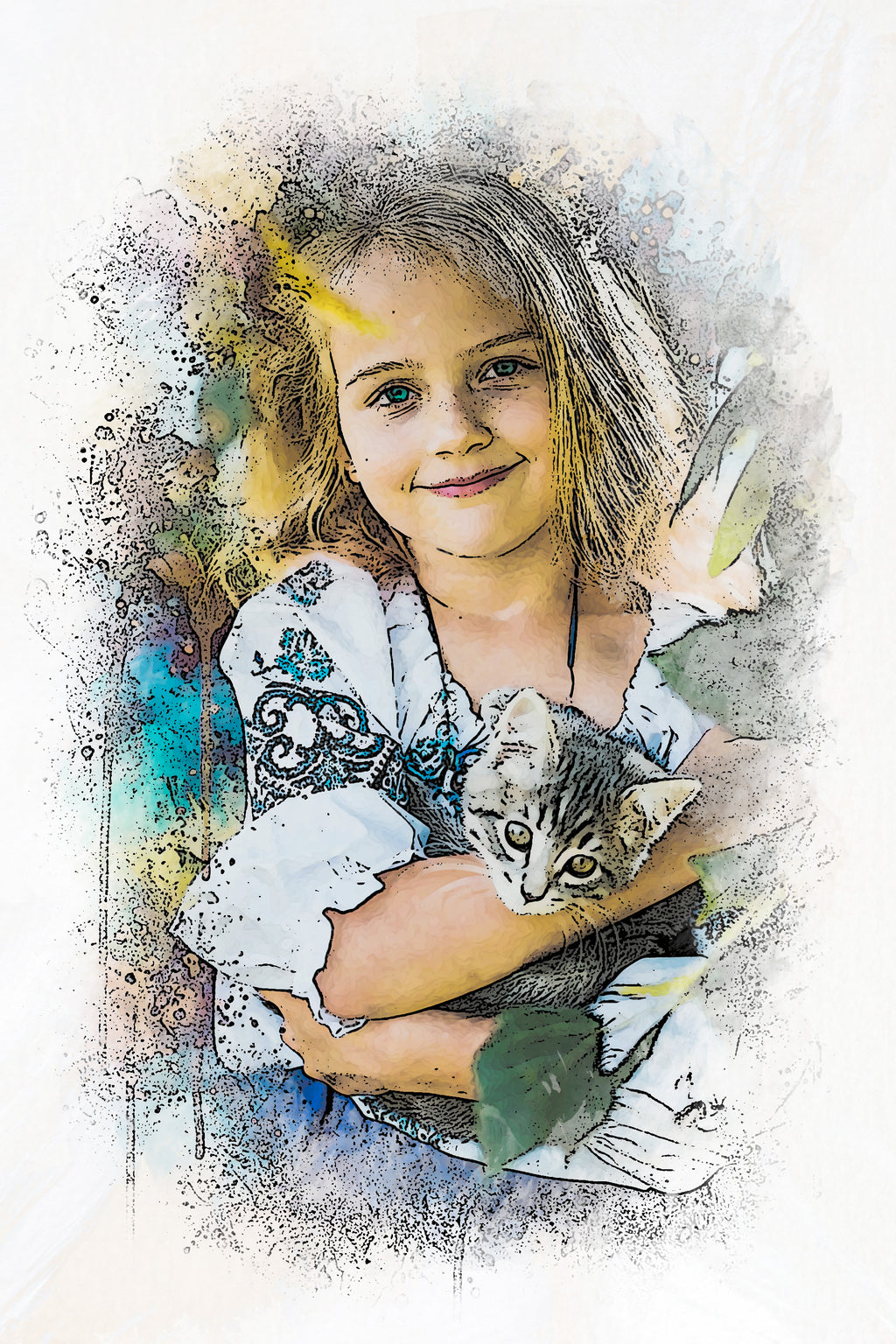 Custom Kids Watercolor Vibrant Sketch – Hand-Edited Childhood Portrait