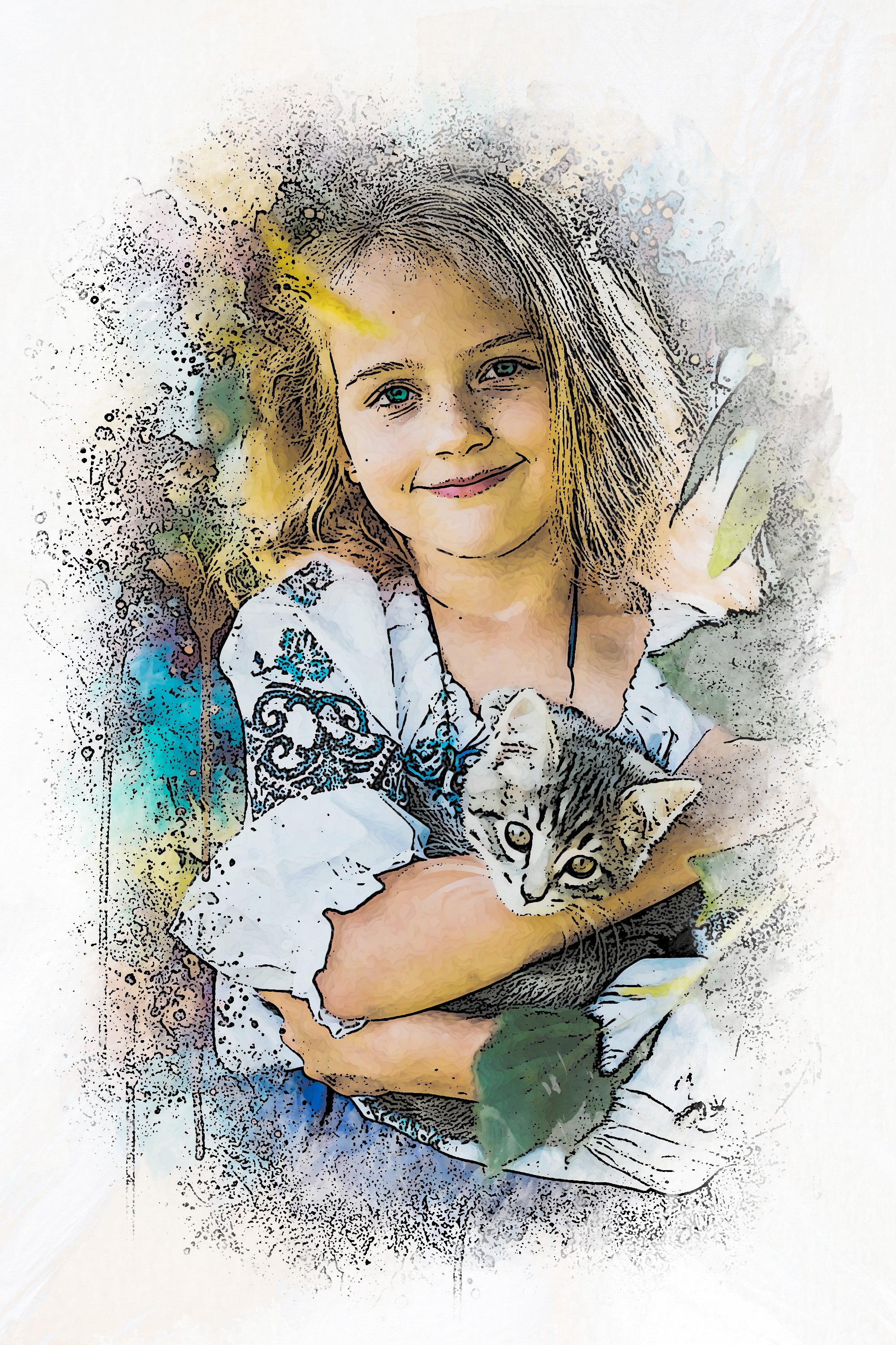 Custom Kids Watercolor Vibrant Sketch – Hand-Edited Childhood Portrait