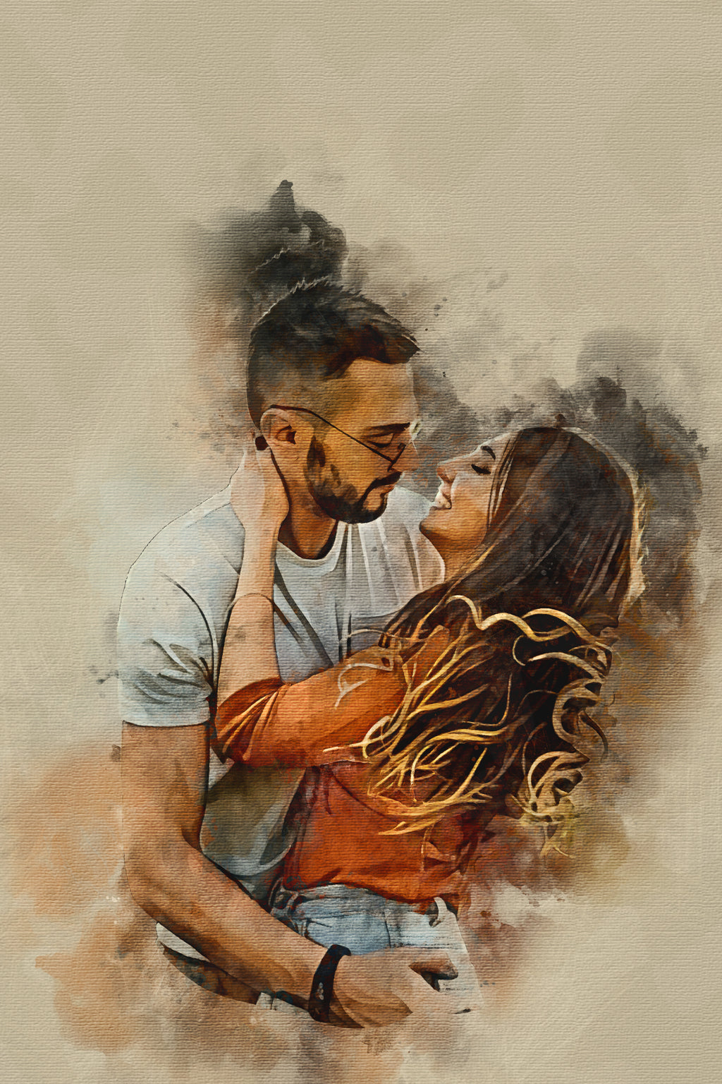 Luxury Canvas Watercolor Portrait – Fashion Inspired Custom Couple Artwork