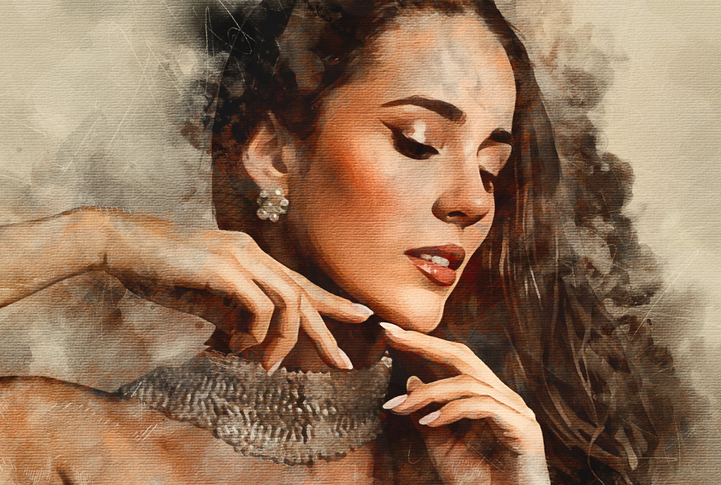 Textured Canvas Personal Watercolor Portrait – Bespoke Hand-Edited Digital Piece