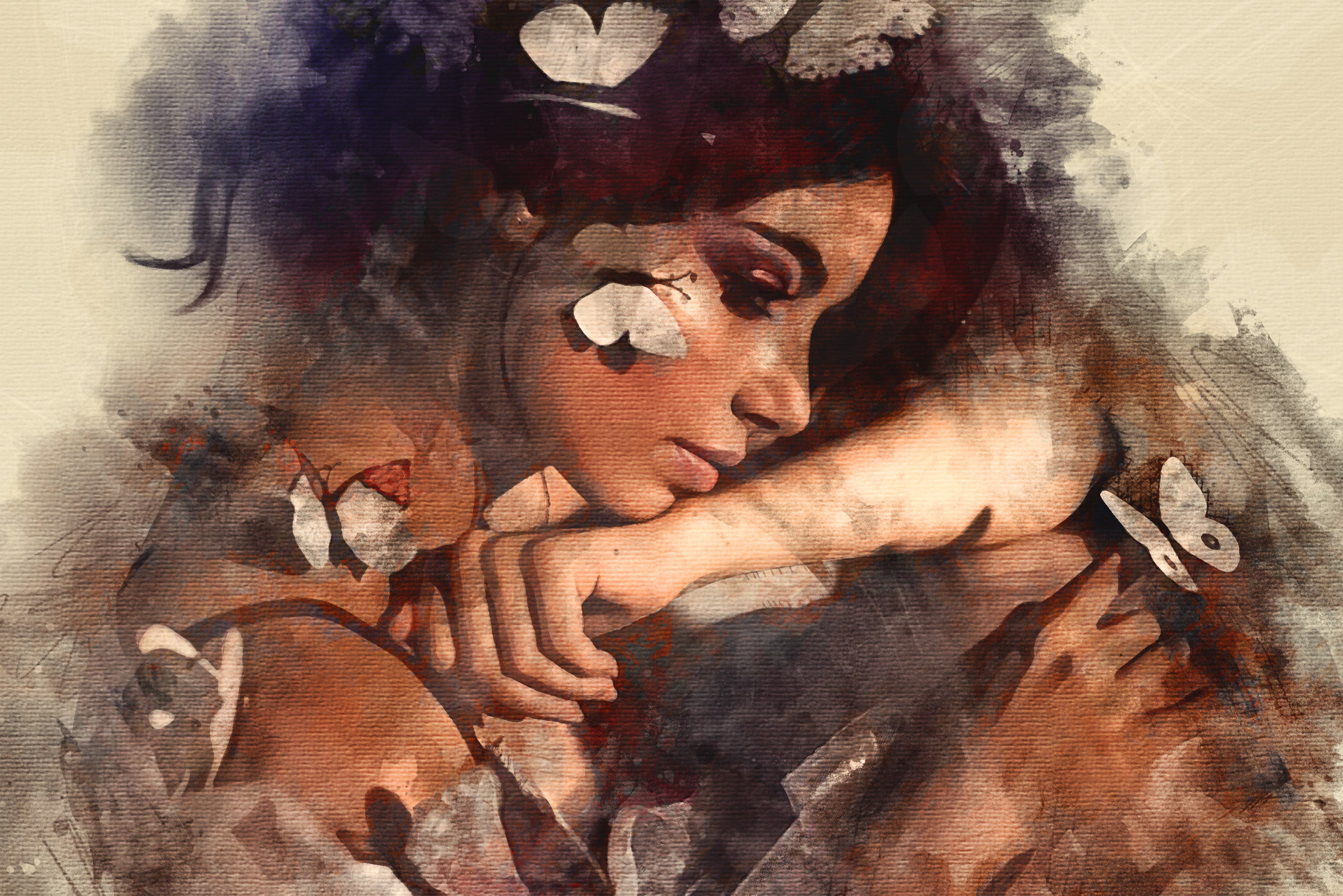 Textured Canvas Personal Watercolor Portrait – Bespoke Hand-Edited Digital Piece