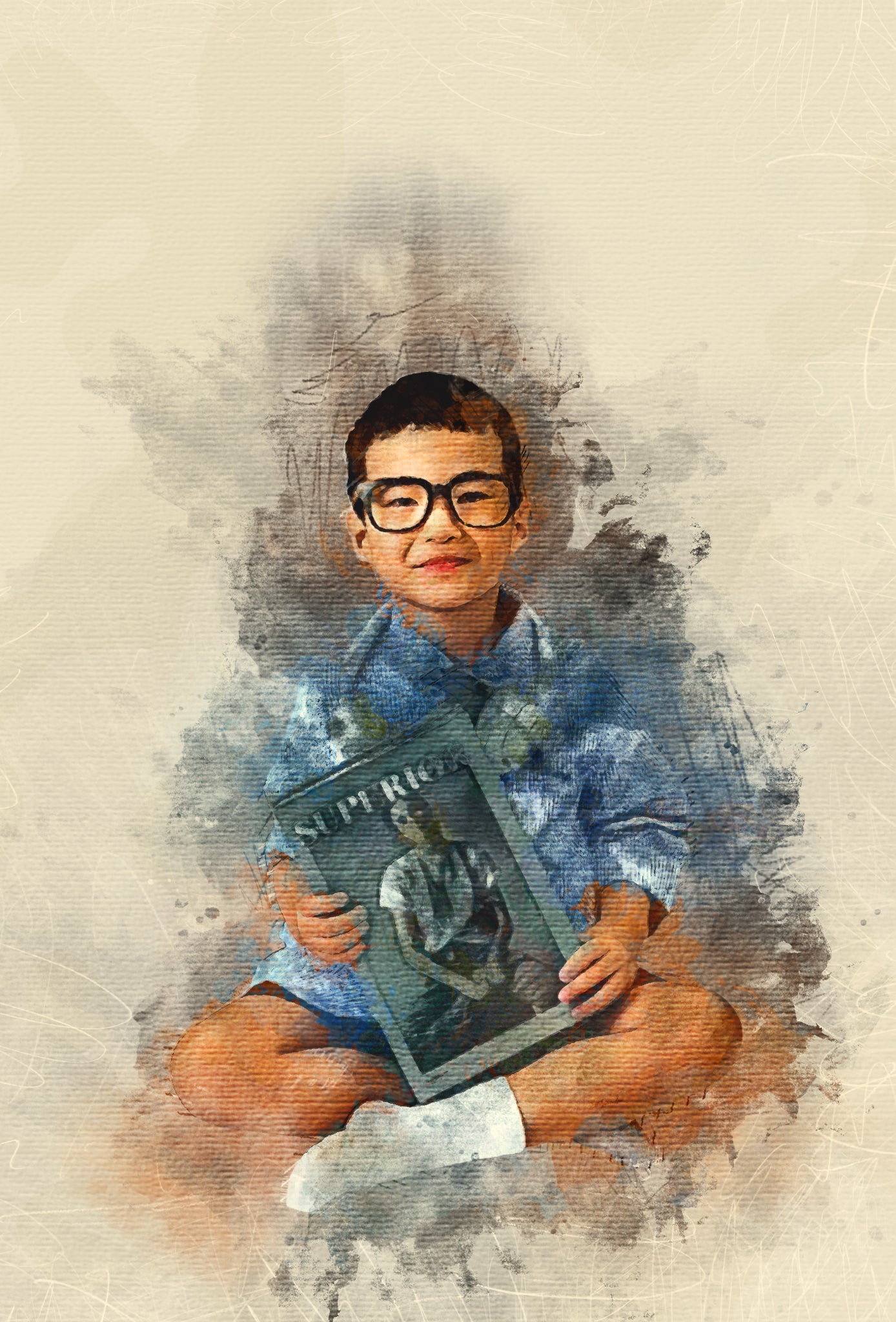 Custom Kids Premium Canvas Watercolor – Hand-Refined Digital Childhood Art