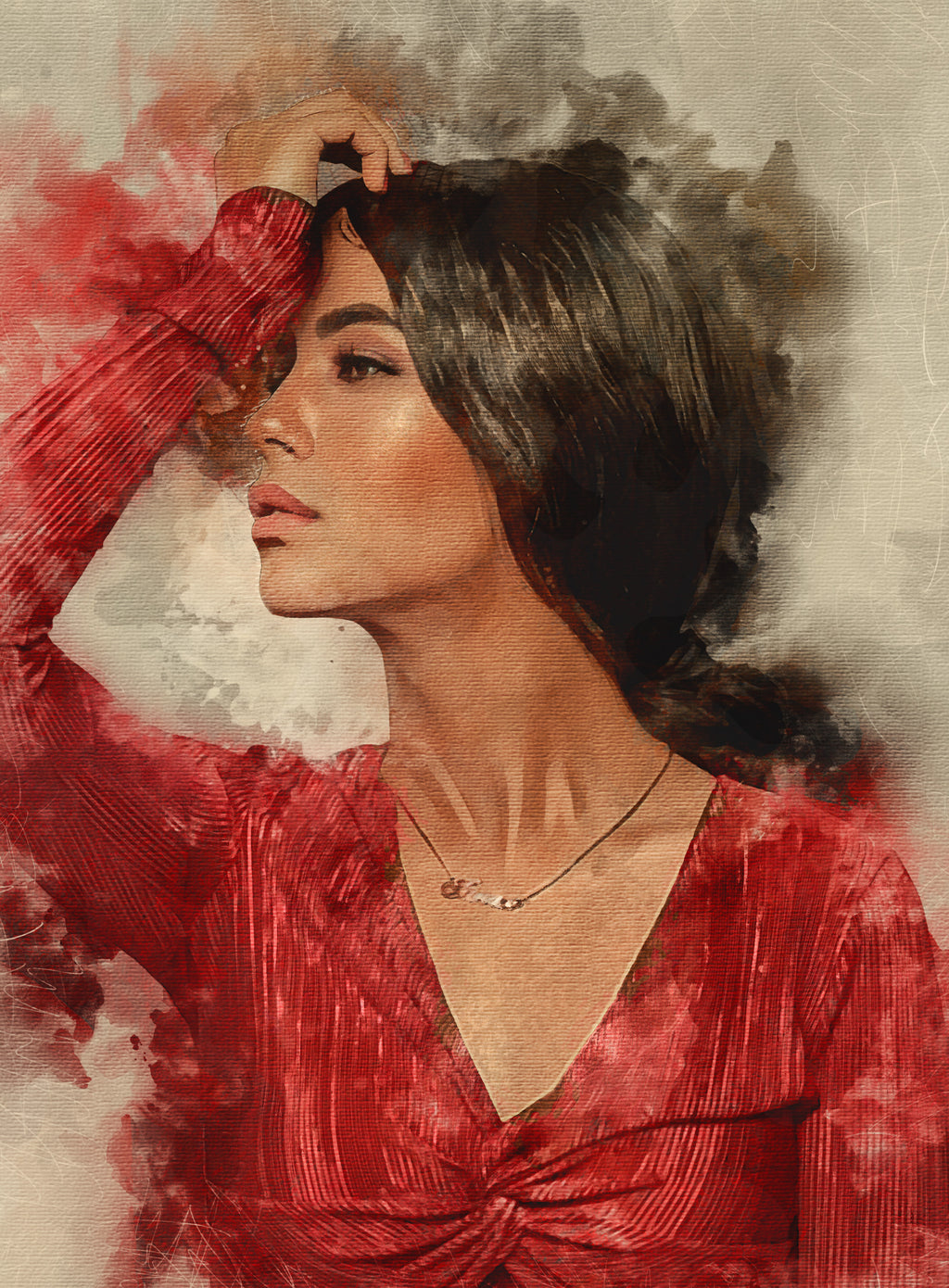 Textured Canvas Personal Watercolor Portrait – Bespoke Hand-Edited Digital Piece