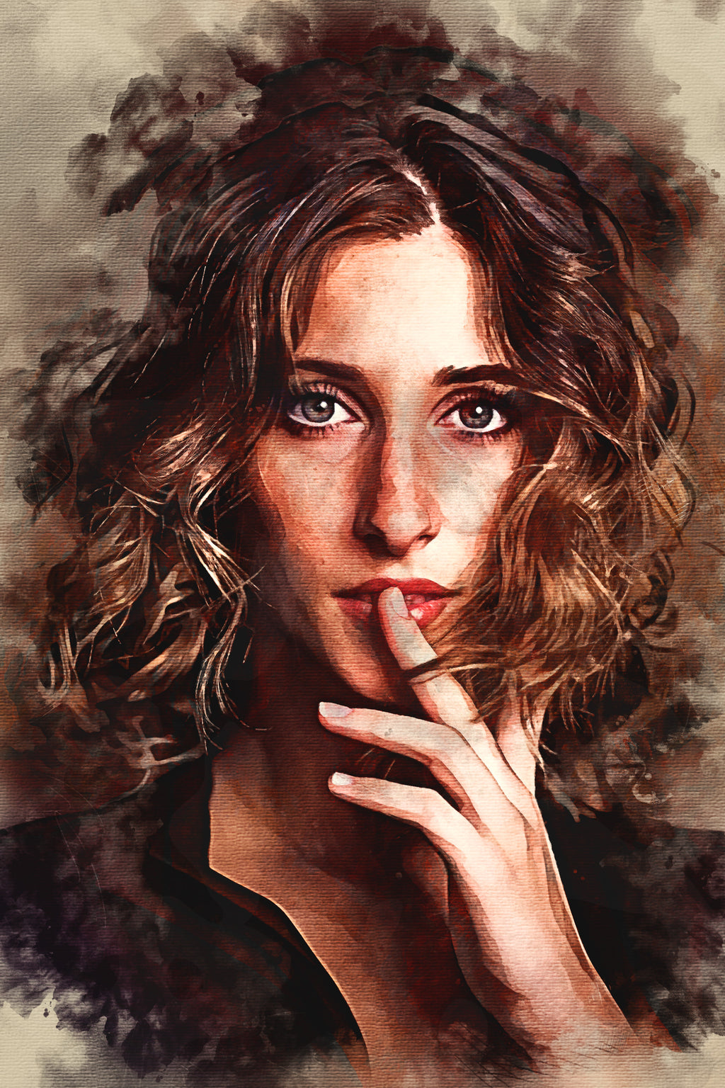 Textured Canvas Personal Watercolor Portrait – Bespoke Hand-Edited Digital Piece