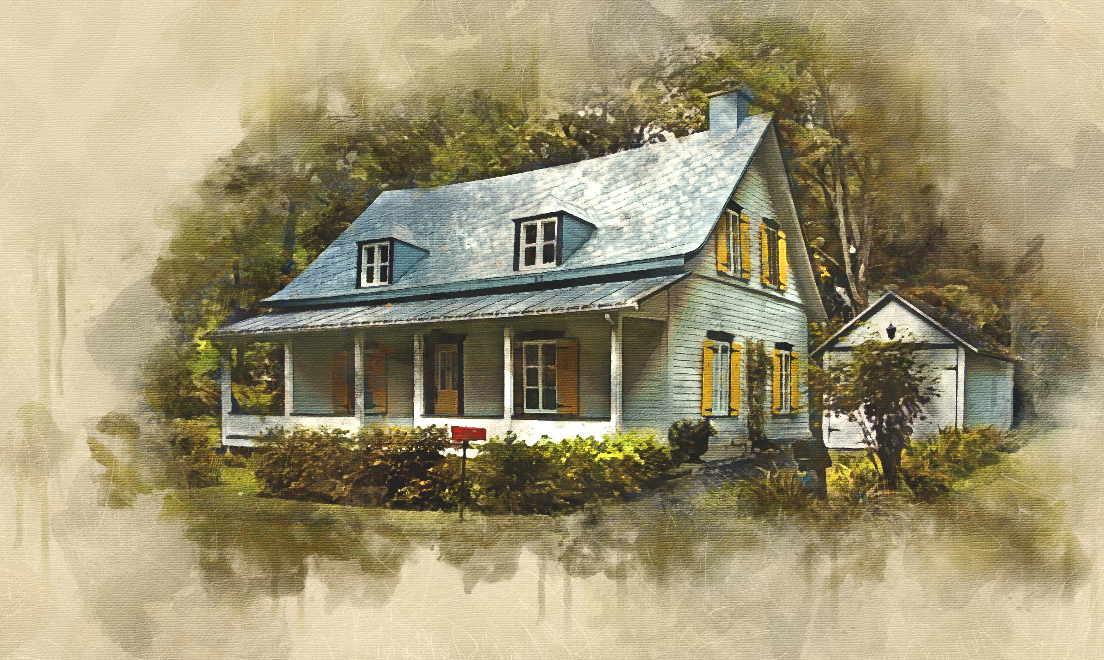 Custom House Premium Canvas Watercolor – Hand-Refined Digital Home Art