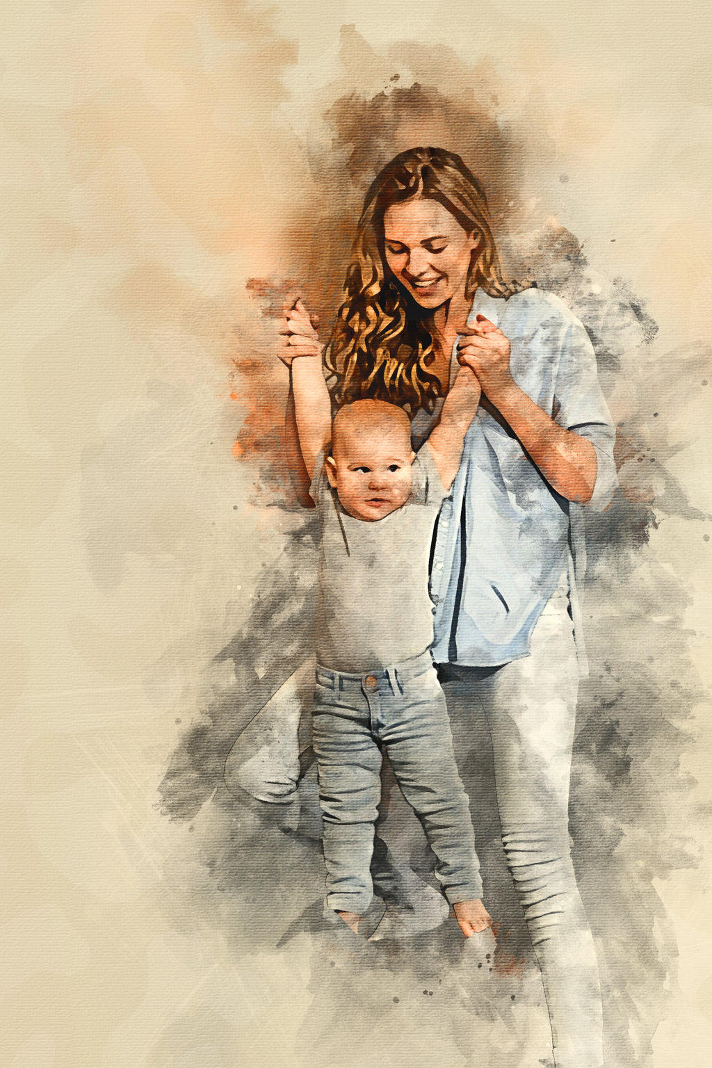Custom Family Premium Canvas Watercolor – Hand-Refined Digital Legacy Art