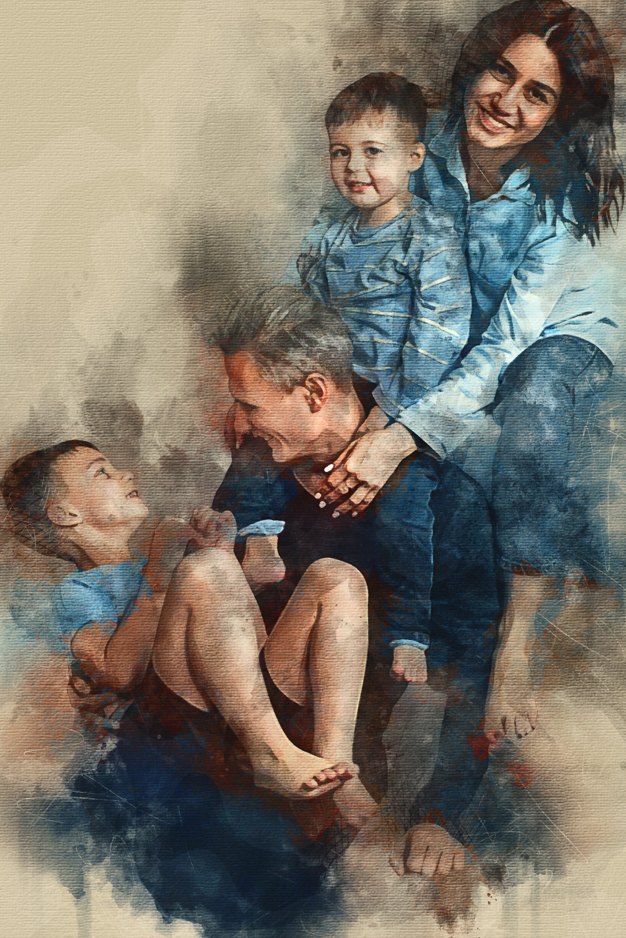 Custom Family Premium Canvas Watercolor – Hand-Refined Digital Legacy Art