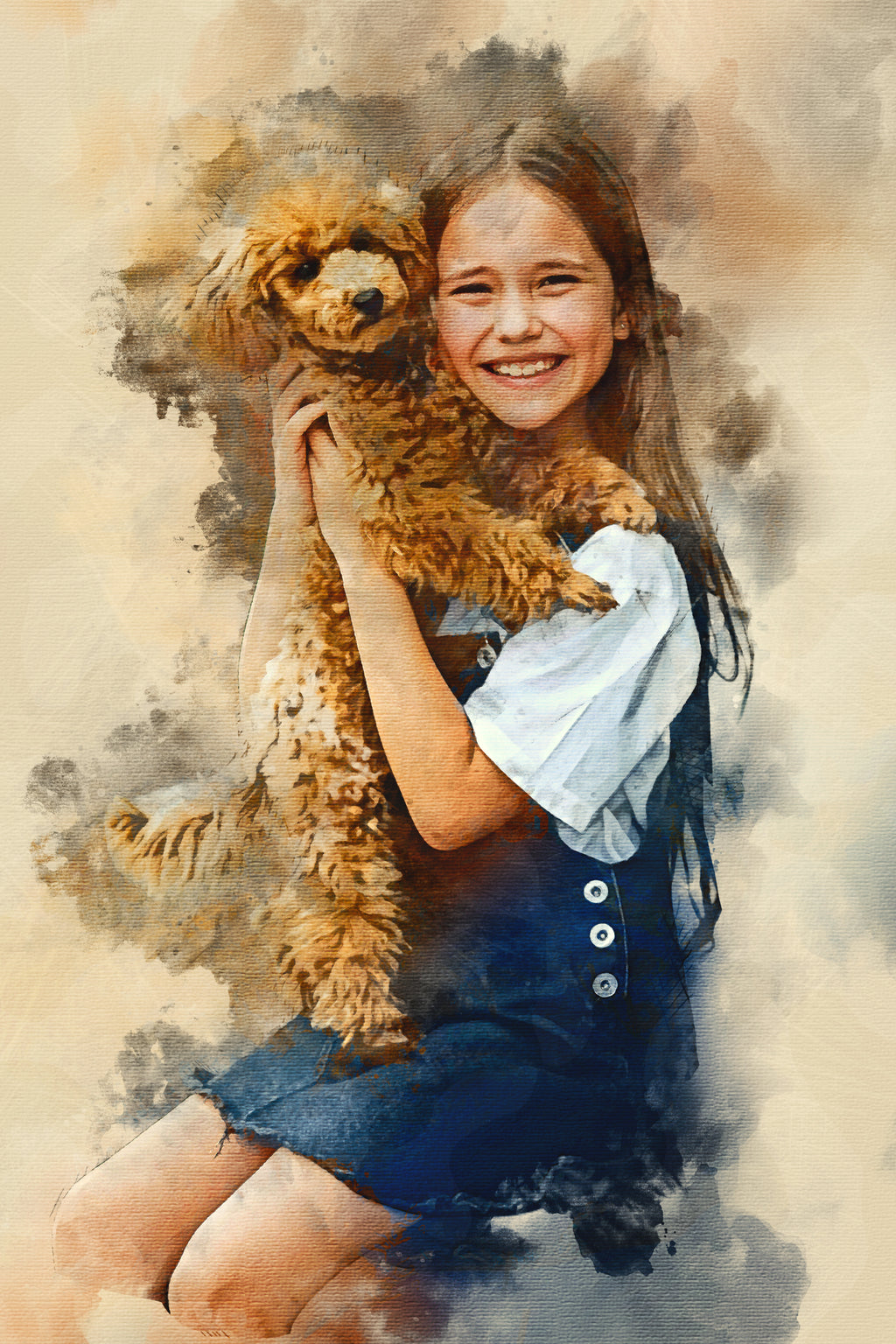 Custom Pet Premium Canvas Watercolor – Hand-Refined Digital Art Keepsake