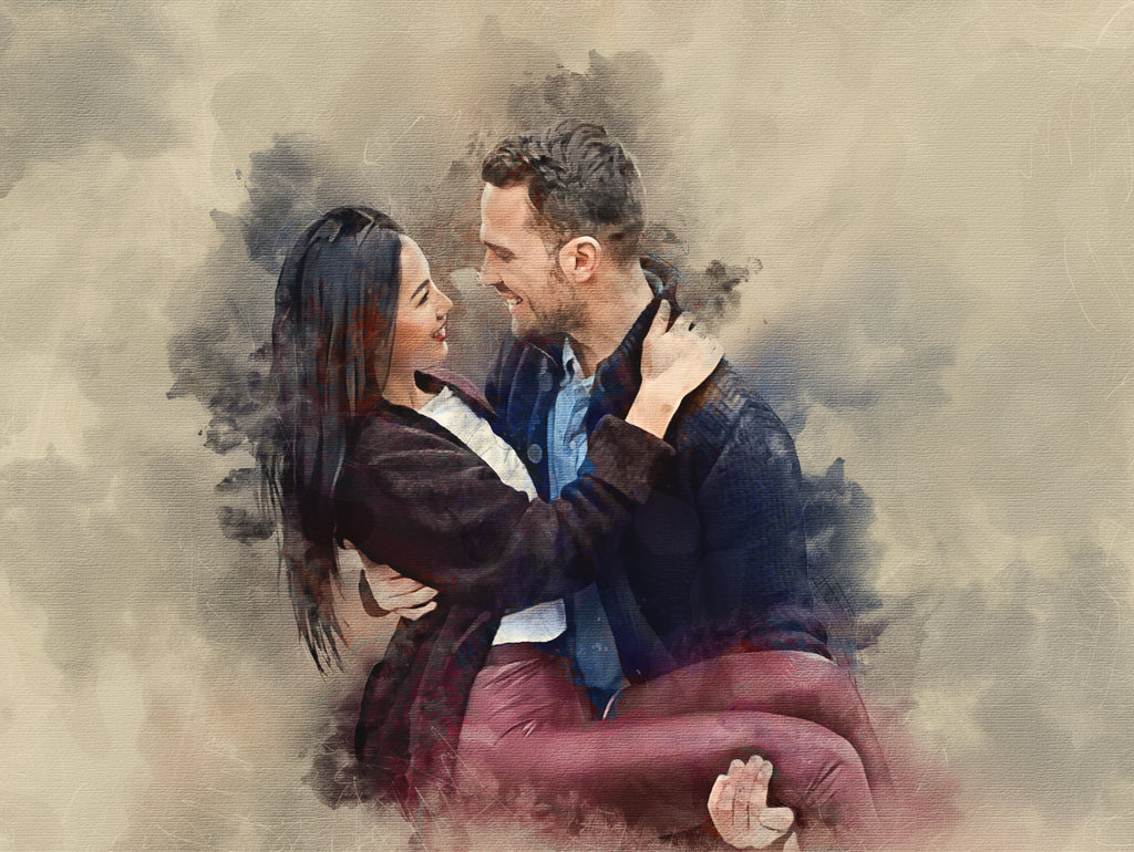 Luxury Canvas Watercolor Portrait – Fashion Inspired Custom Couple Artwork