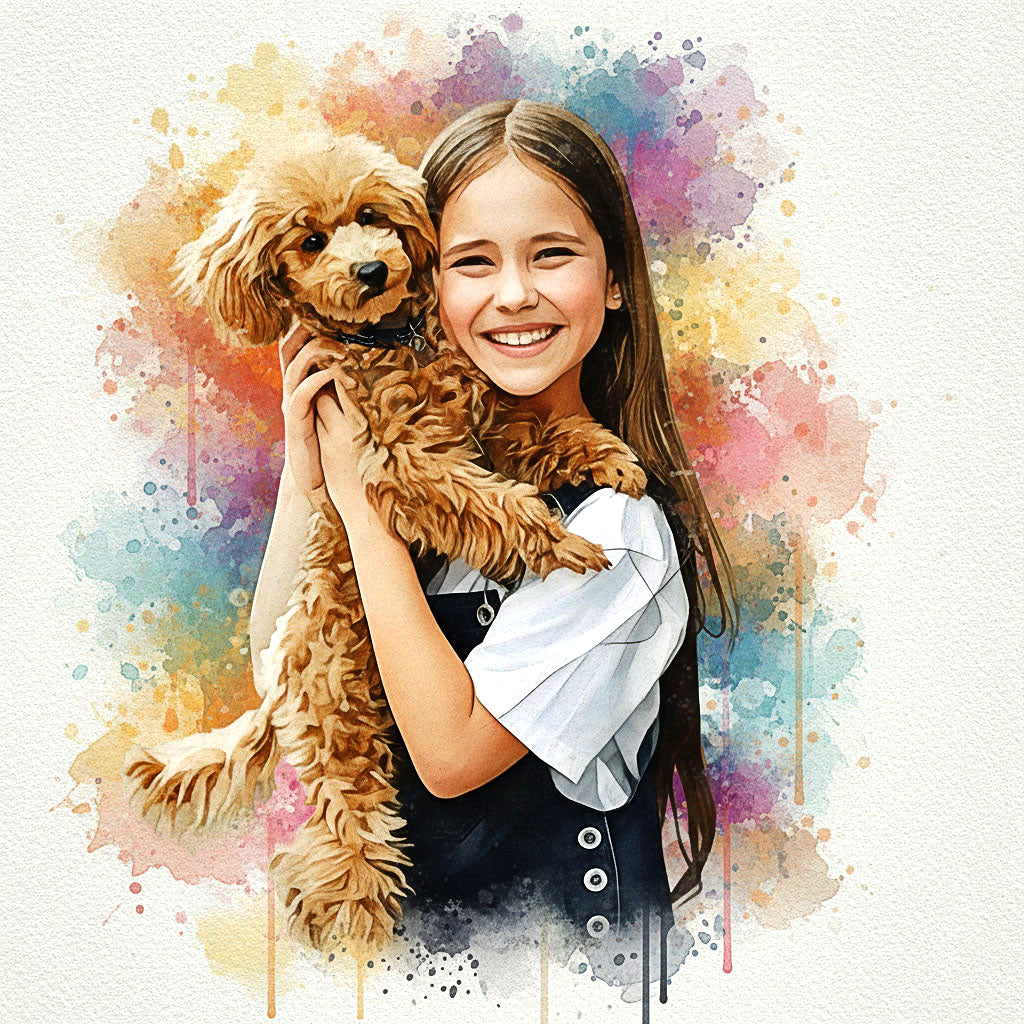 Custom Pet Vibrant Watercolor Sketch – Hand-Edited Digital Paw-trait
