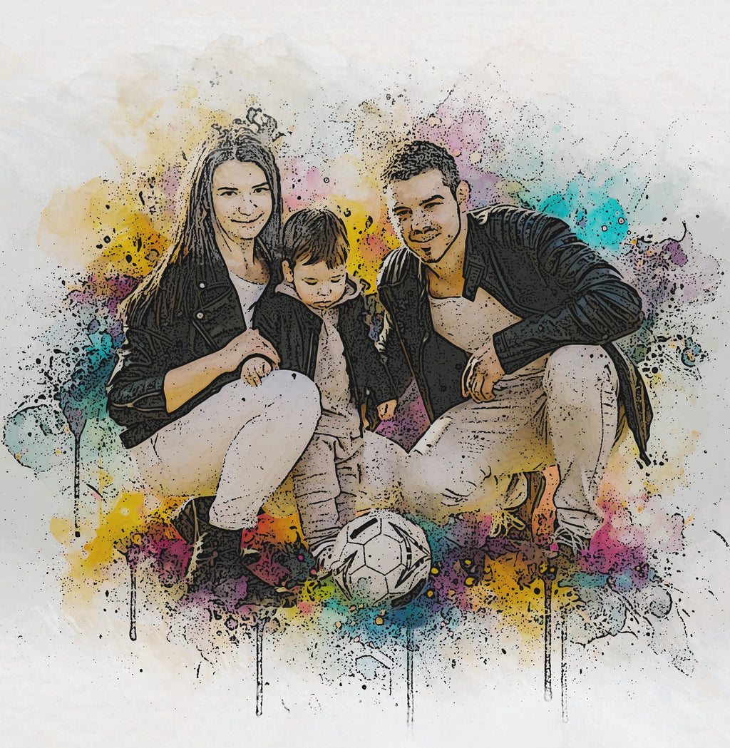 Custom Family Vibrant and Sketch Watercolor – Hand-Refined Digital Legacy Art