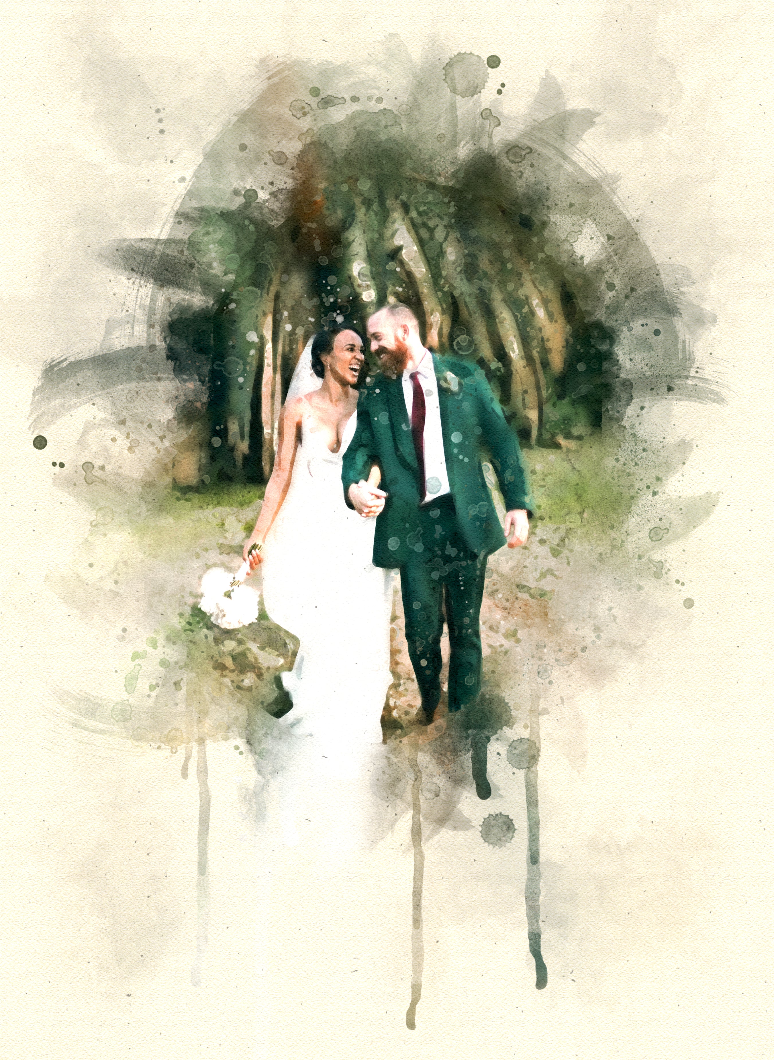 Custom Wedding Watercolor Portrait Digital Art
