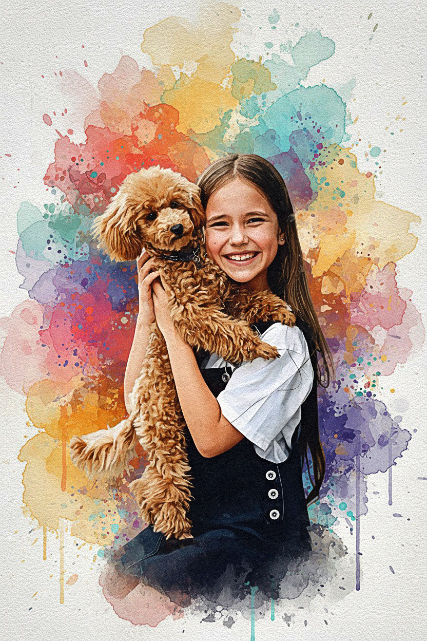 Custom Kids Watercolor Vibrant Sketch – Hand-Edited Childhood Portrait