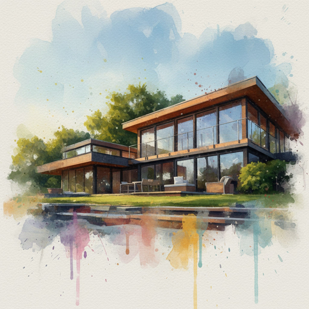 Custom Home Vibrant Watercolor Sketch - Unique Homeowner Gift