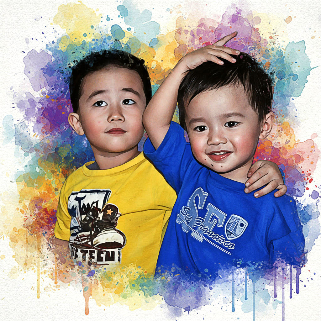 Custom Kids Watercolor Vibrant Sketch – Hand-Edited Childhood Portrait