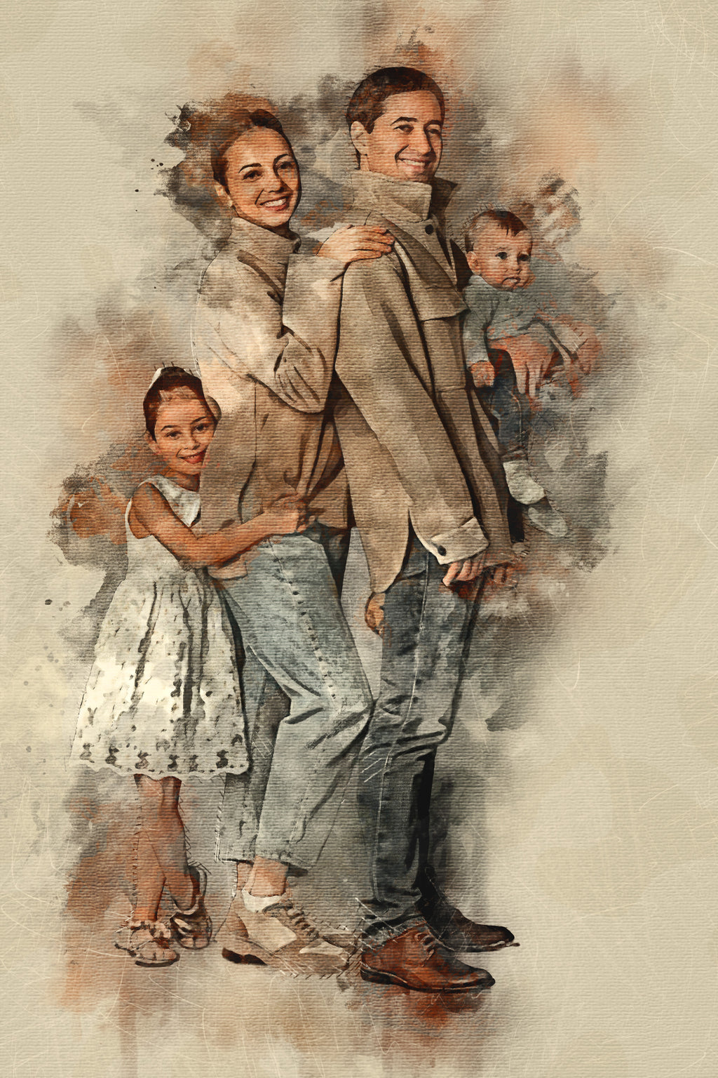 Custom Family Premium Canvas Watercolor – Hand-Refined Digital Legacy Art