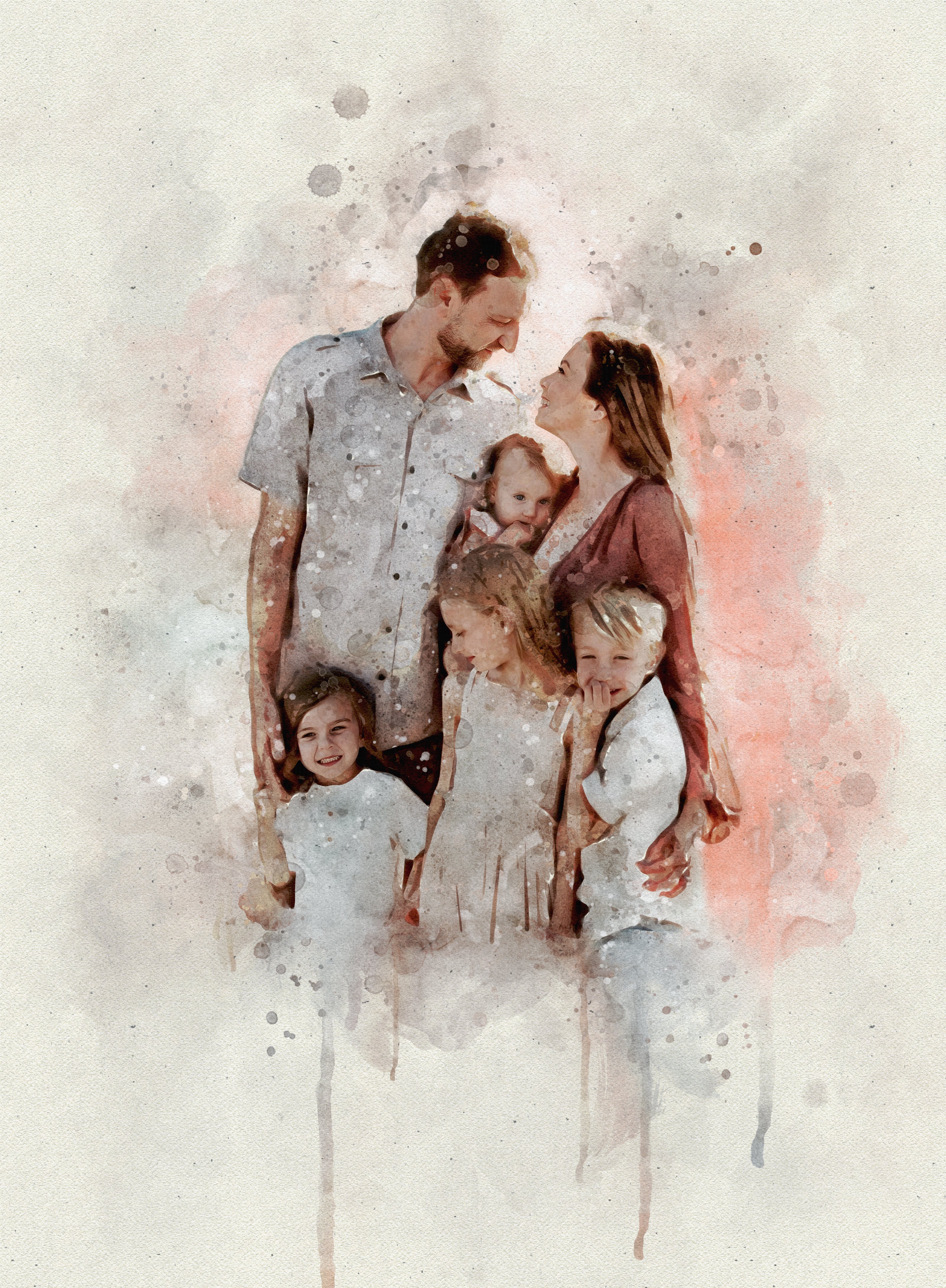 Custom Family Watercolor Portrait from Photo – Personalized Artwork for Home Decor & Meaningful Gifts