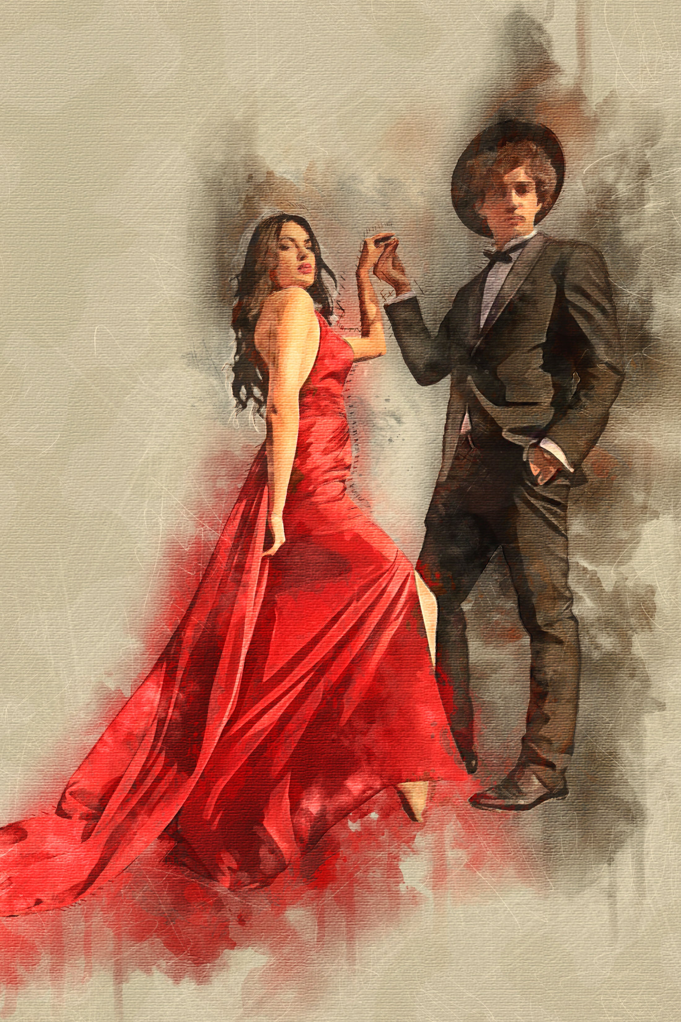 Luxury Canvas Watercolor Portrait – Fashion Inspired Custom Couple Artwork