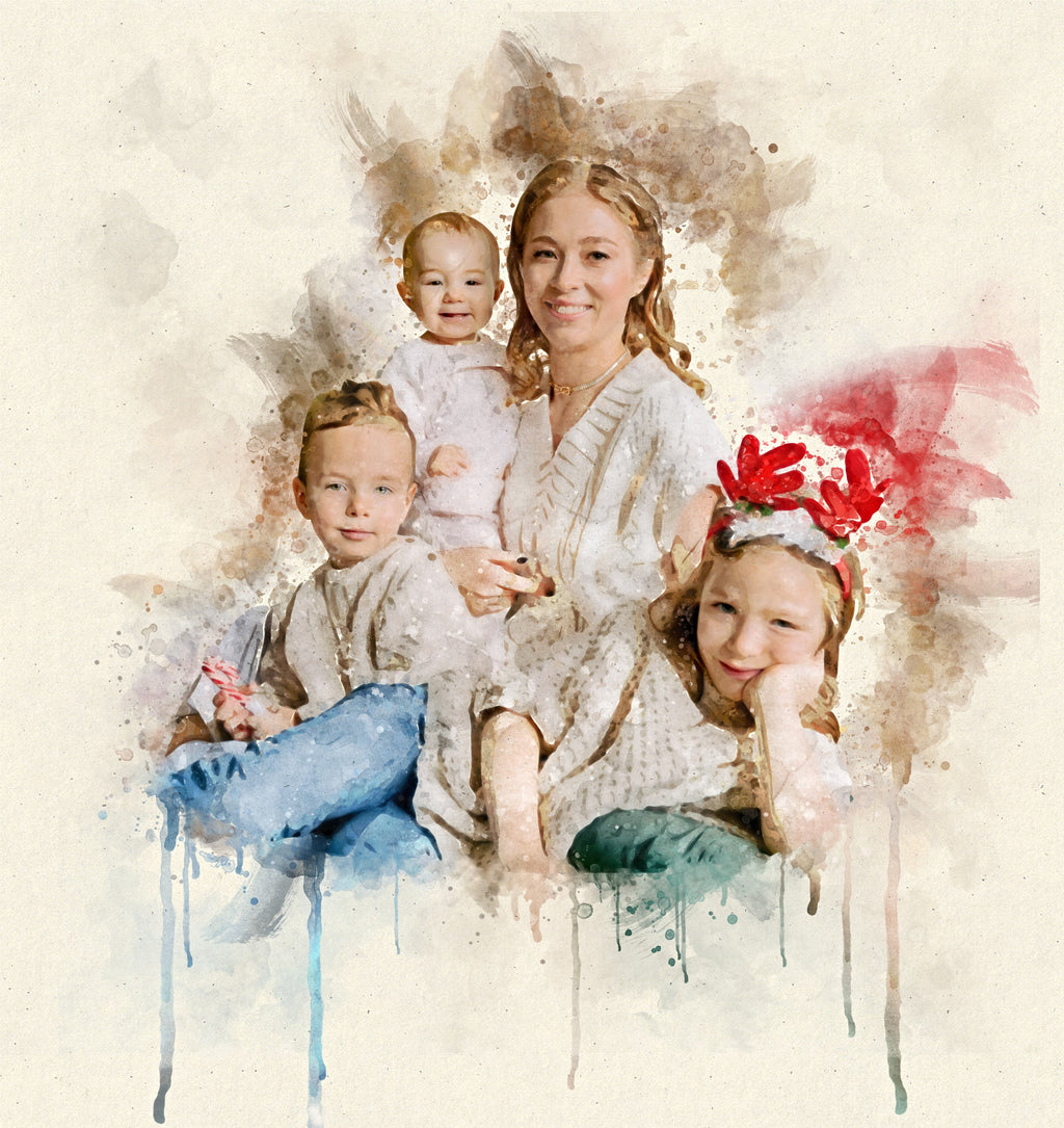 Custom Family Watercolor Portrait from Photo – Personalized Artwork for Home Decor & Meaningful Gifts