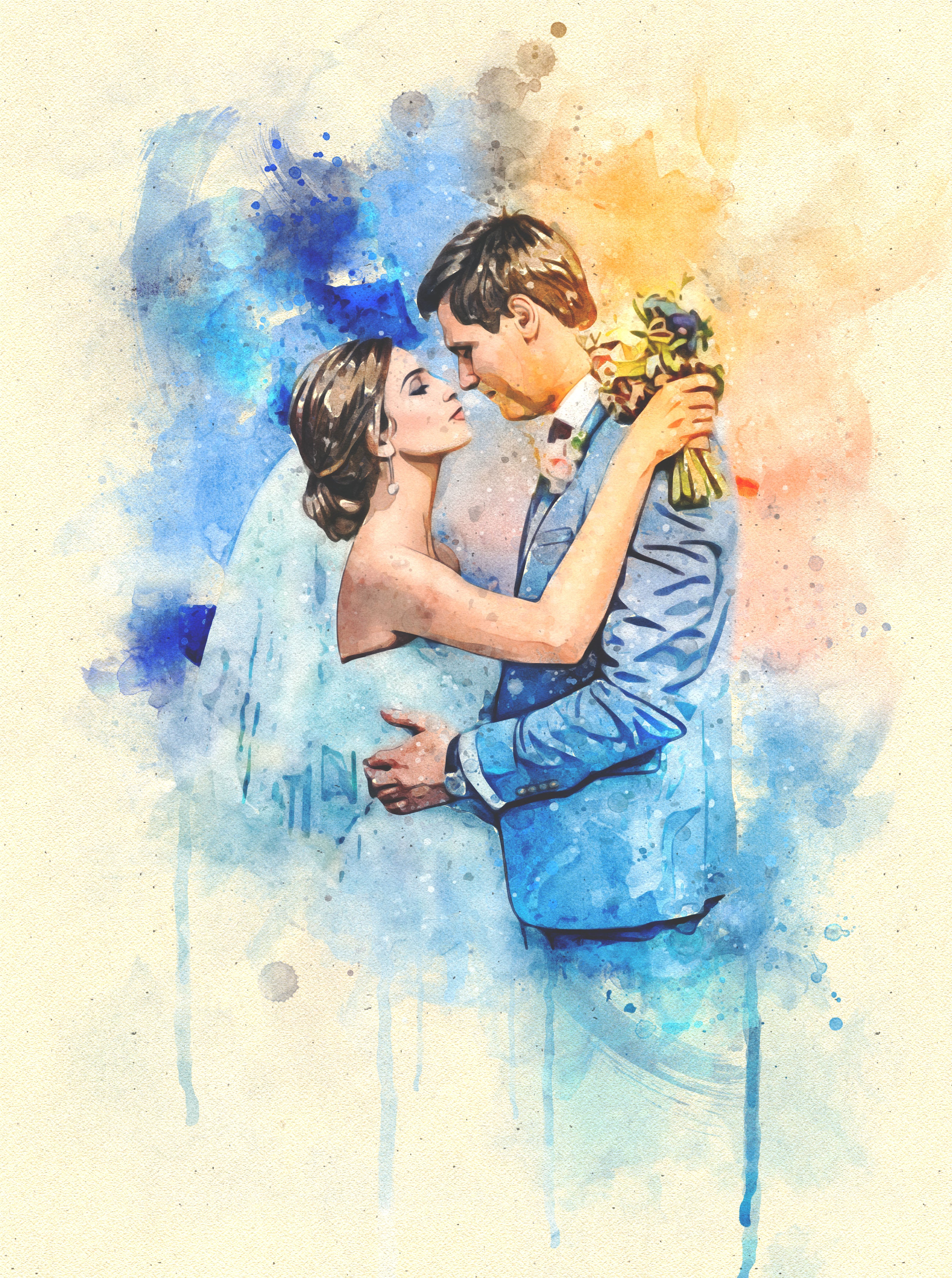 Custom Wedding Watercolor Portrait Digital Art