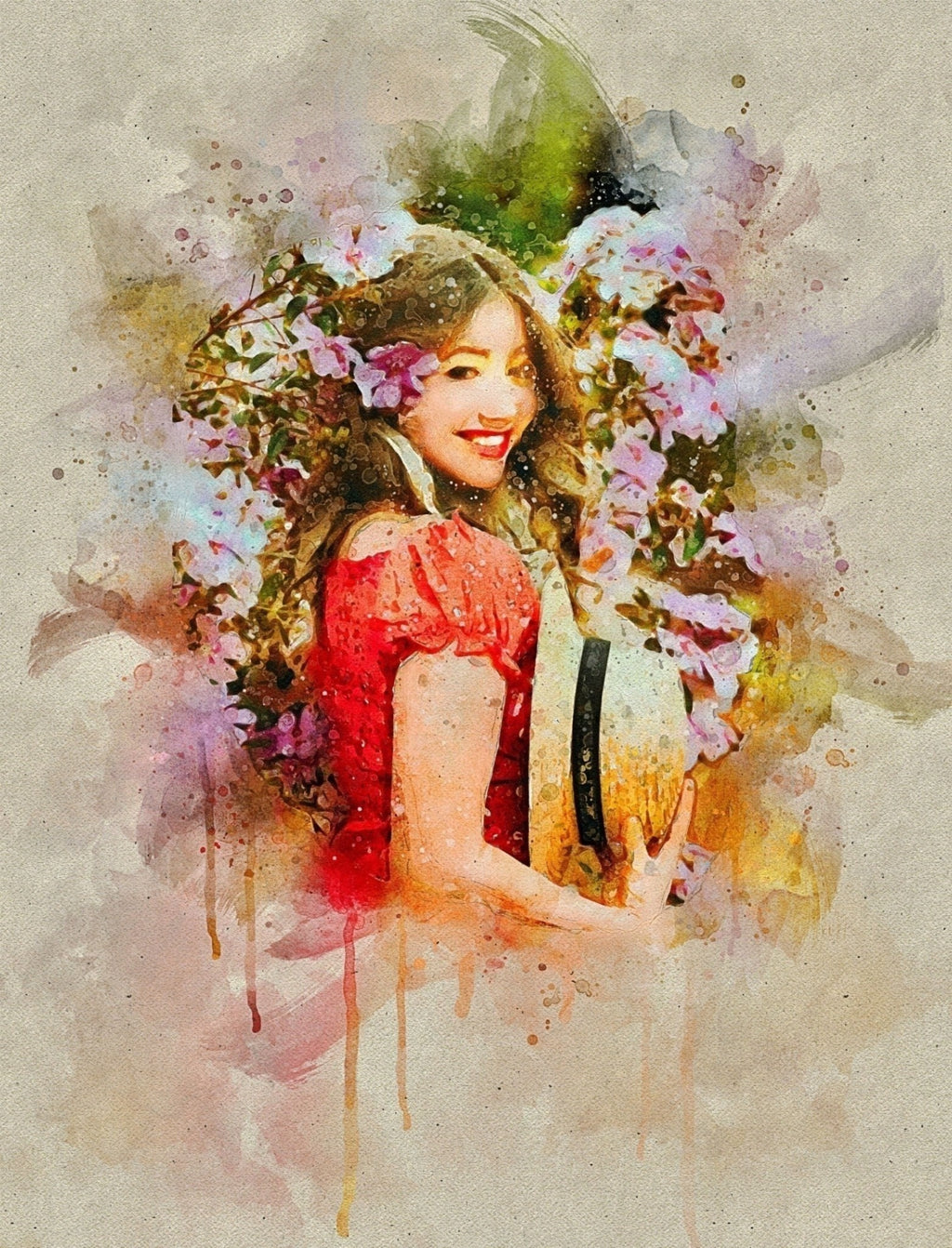 Custom Portrait Watercolor from Photo – Personalized Artwork, Elegant Solo Portrait Gift
