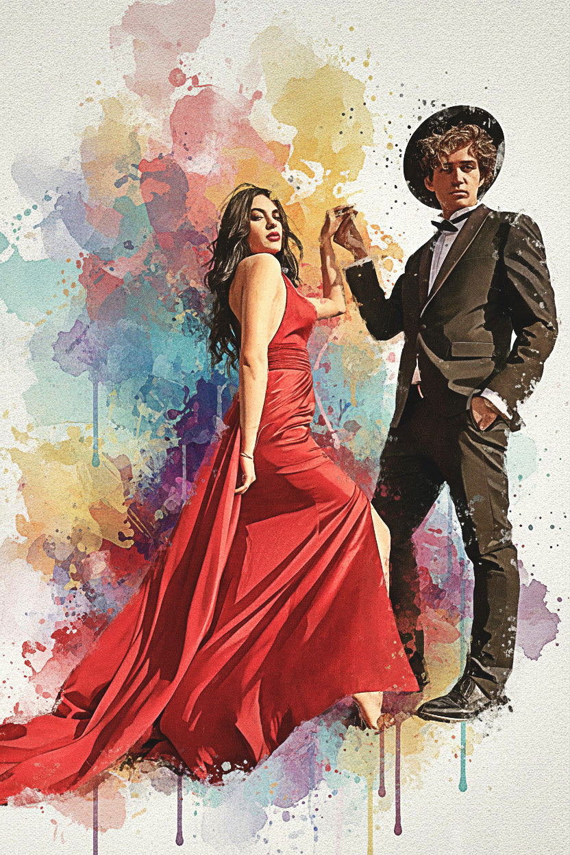 Personalized Couple Watercolor Portrait – Vibrant or Sketch Style Custom Artwork