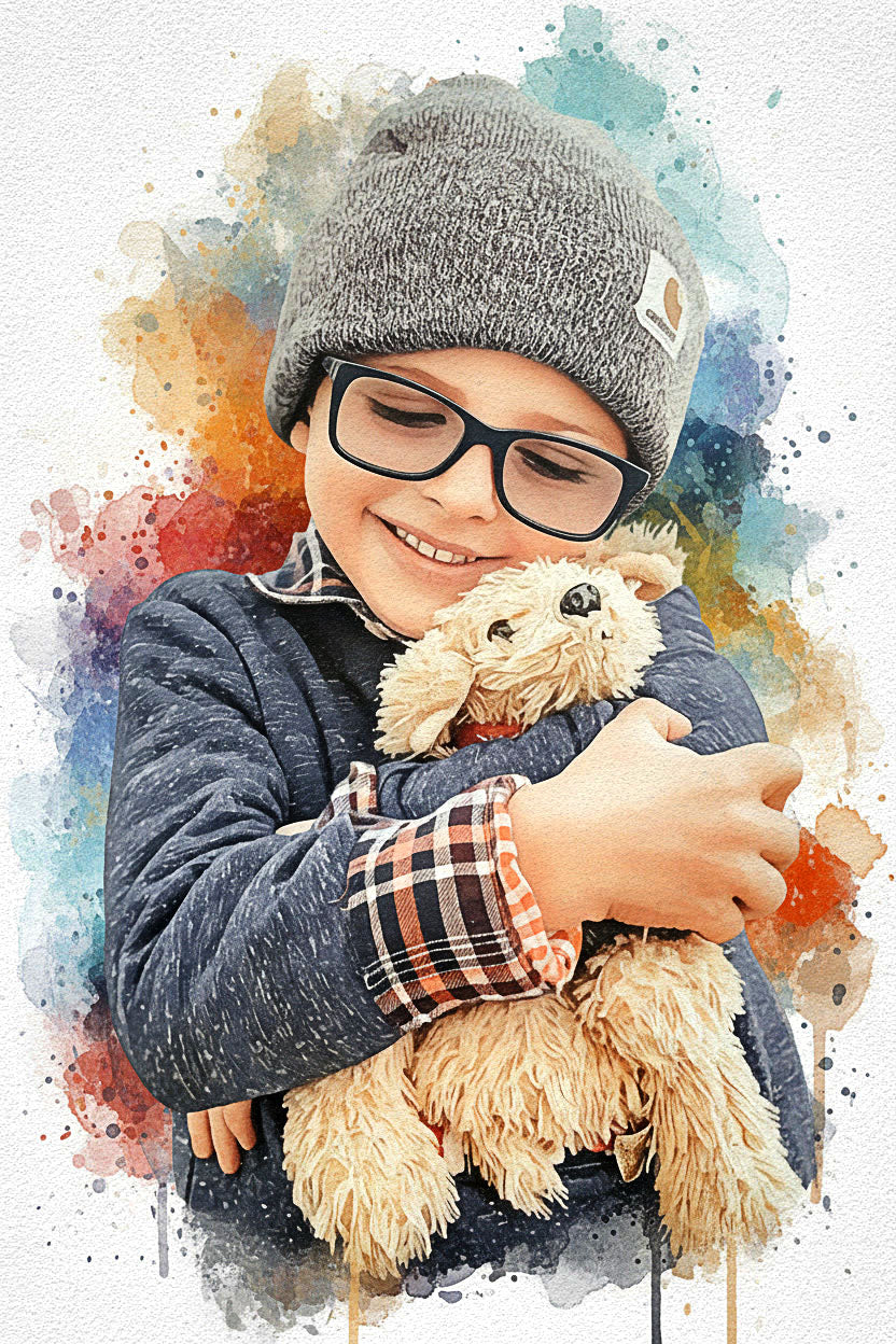 Custom Kids Watercolor Vibrant Sketch – Hand-Edited Childhood Portrait