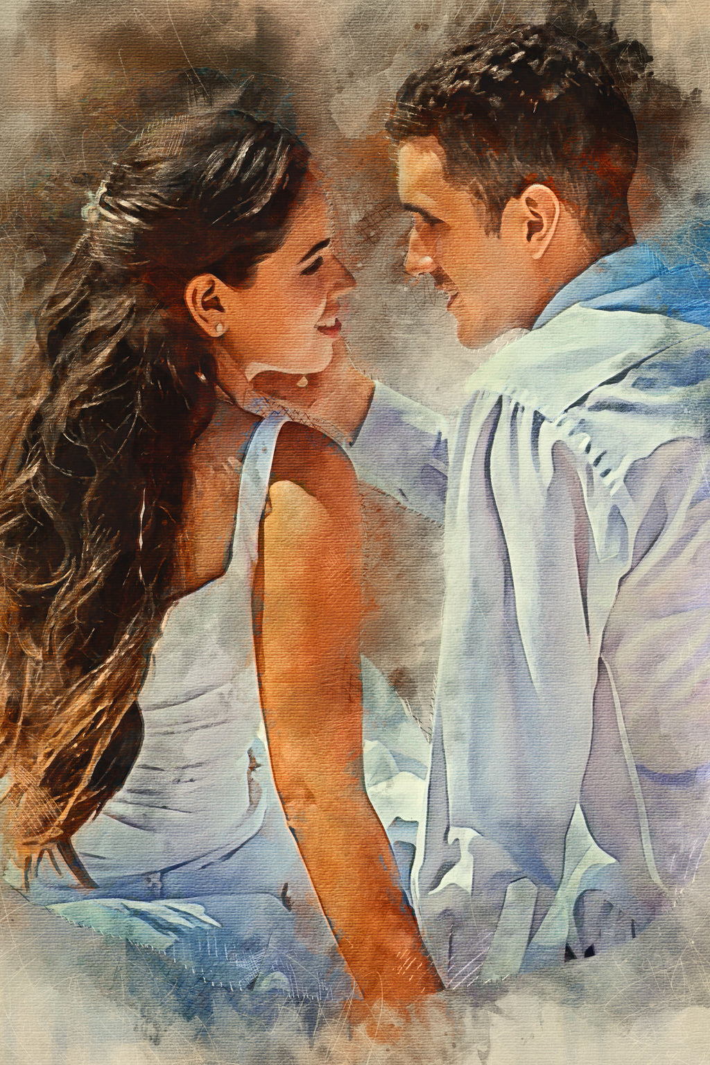 Luxury Canvas Watercolor Portrait – Fashion Inspired Custom Couple Artwork
