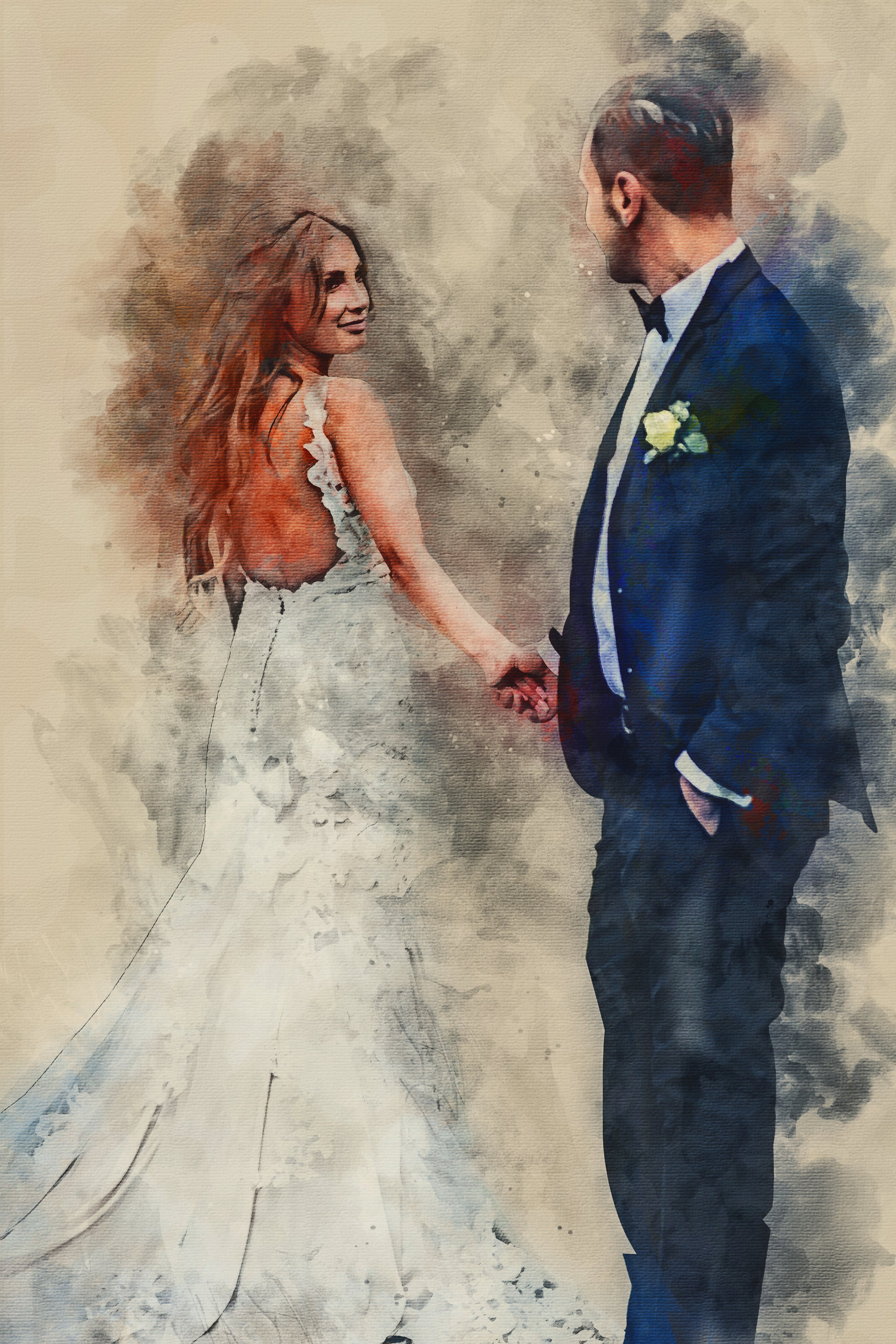 Custom Wedding Premium Canvas Watercolor - Bespoke Hand-Edited Digital Gift