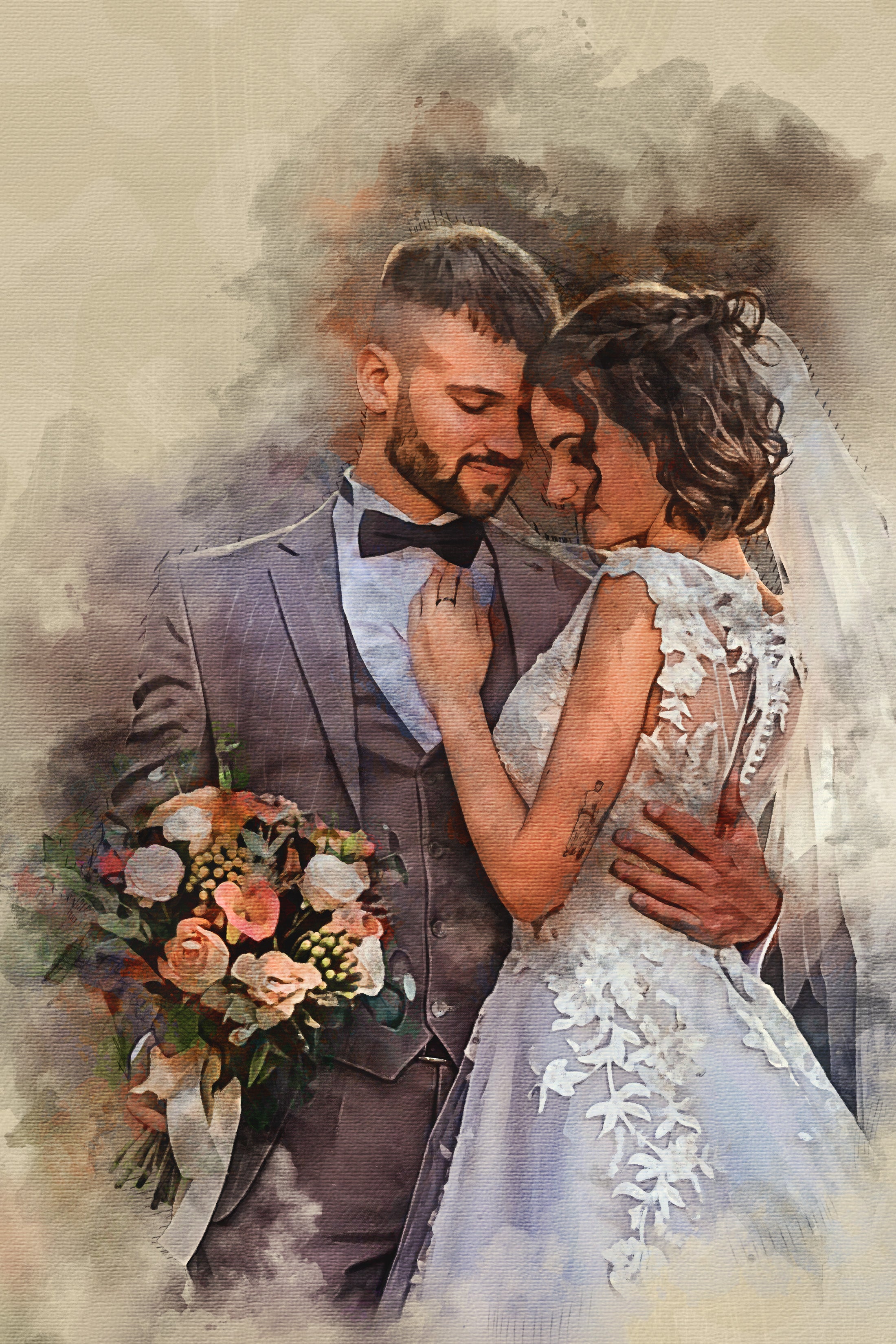 Custom Wedding Premium Canvas Watercolor - Bespoke Hand-Edited Digital Gift