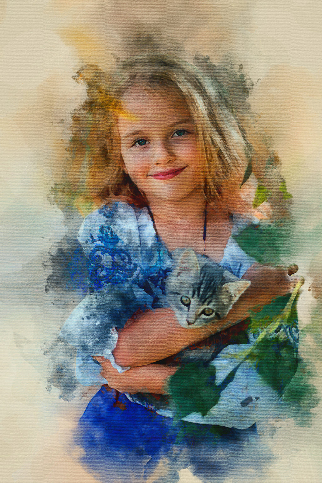 Custom Pet Premium Canvas Watercolor – Hand-Refined Digital Art Keepsake